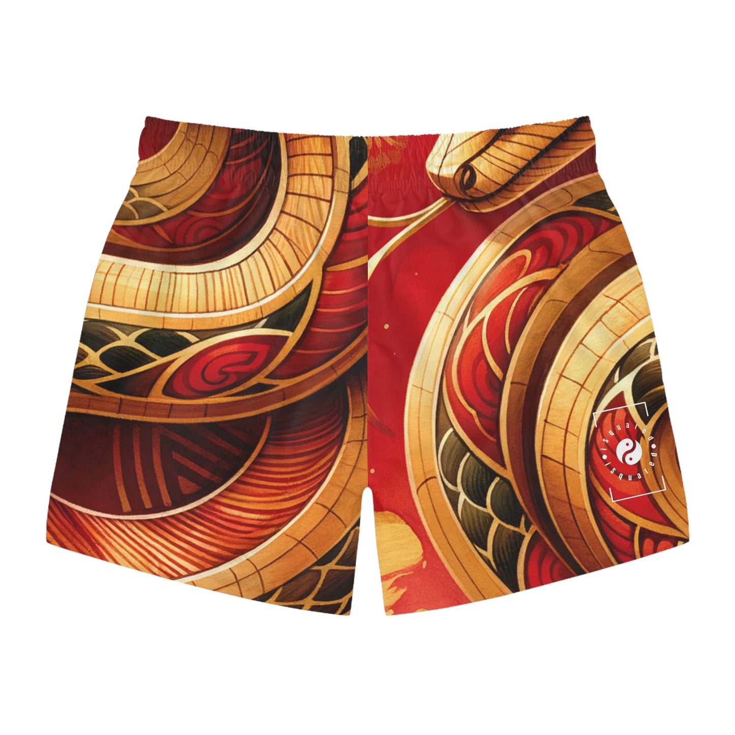 "Crimson Serenity: The Golden Snake" - Swim Trunks for Men