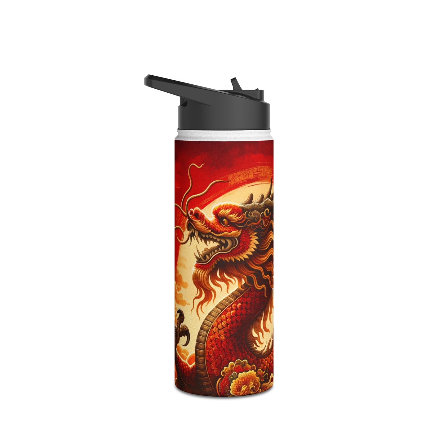 "Golden Dragon Dance in the Crimson Twilight" - Water Bottle