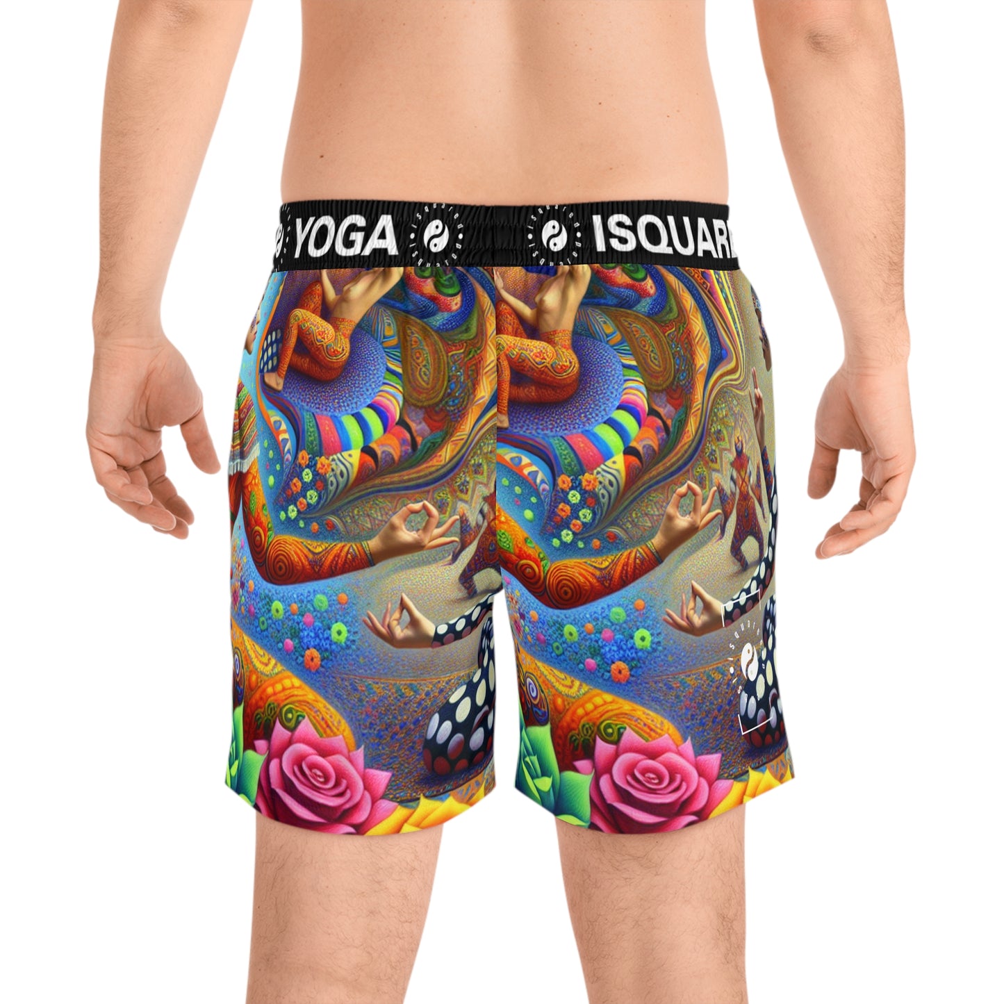 "Kahlo-Kusama Blossom Asanas: A Surreal Yoga Symphony" - Swim Shorts (Mid-Length) for Men