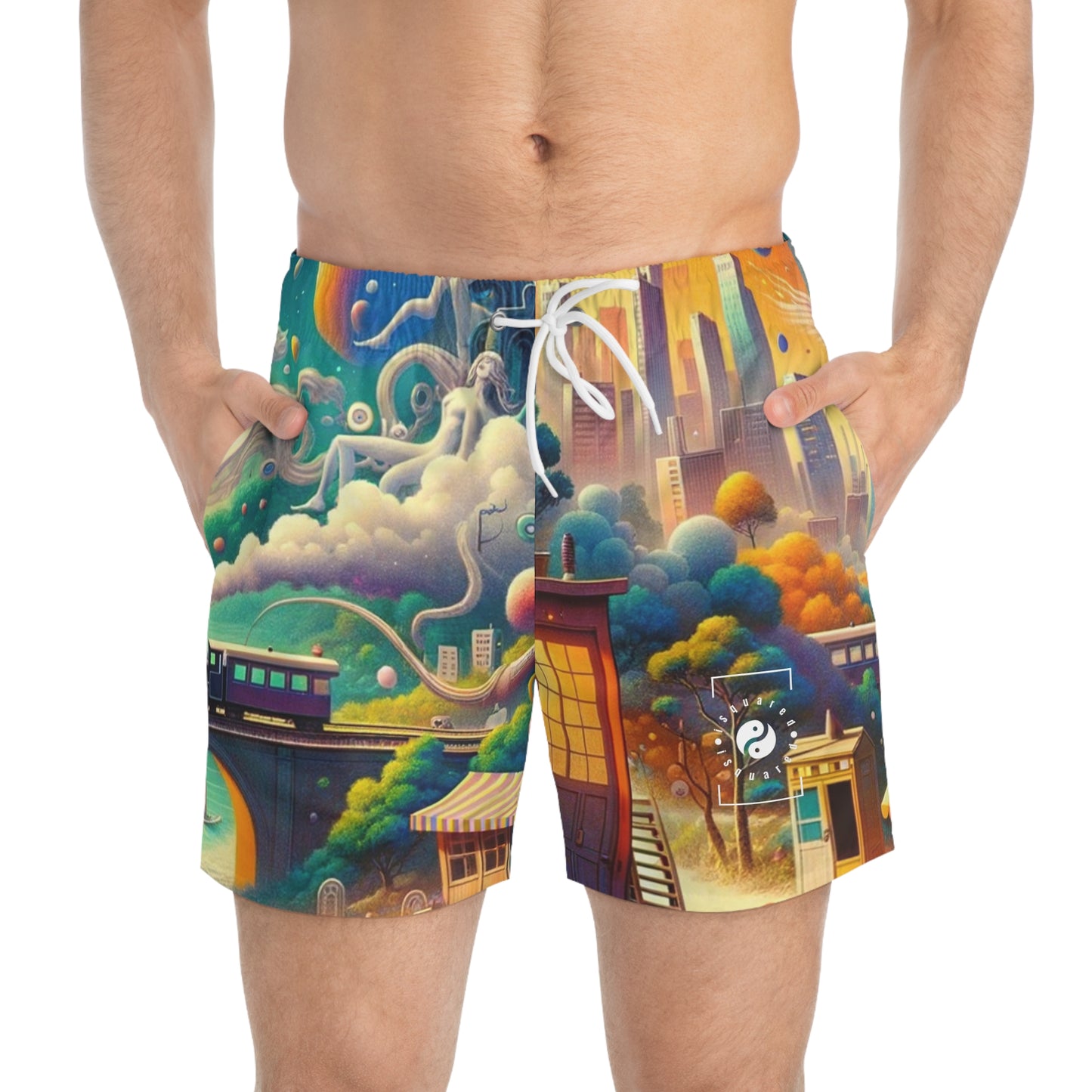 "Mirrors of Metaphor: A Murakami Odyssey" - Swim Trunks for Men