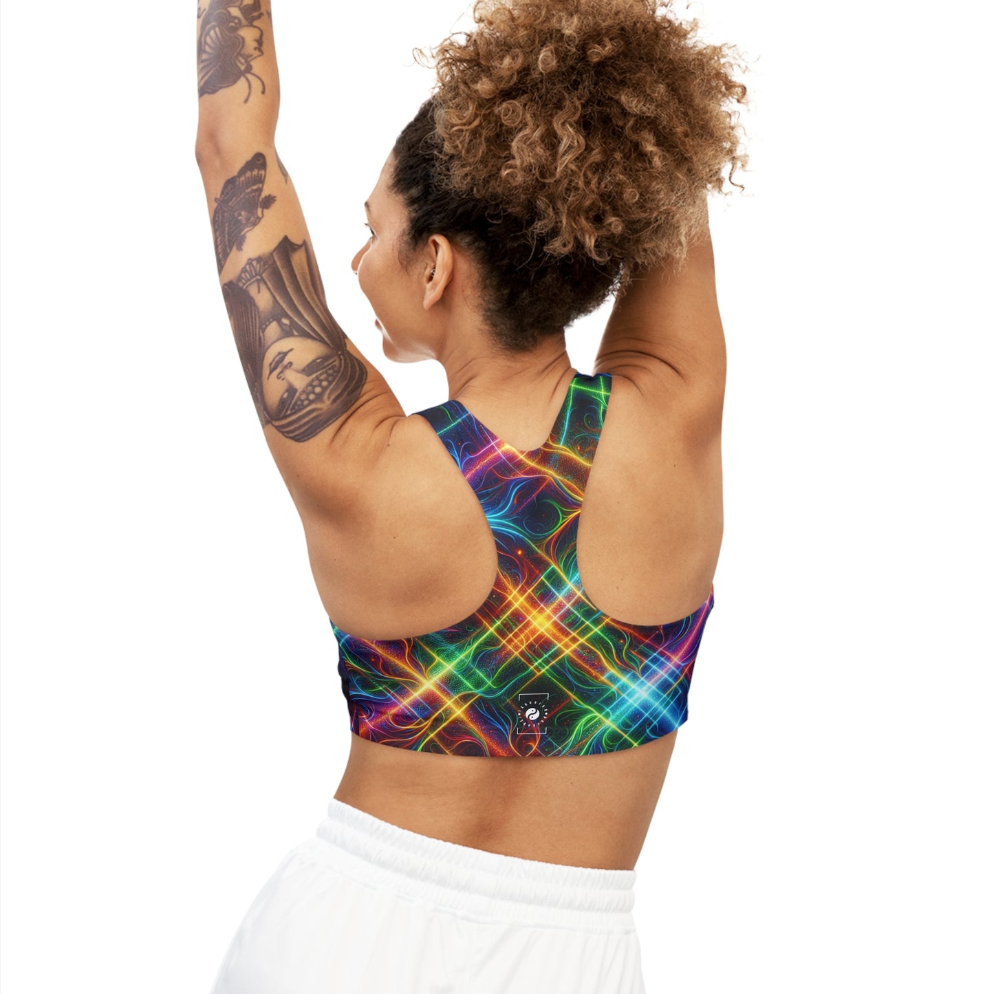 "Neon Plaid Luminosity Matrix" - Seamless Sports Bra