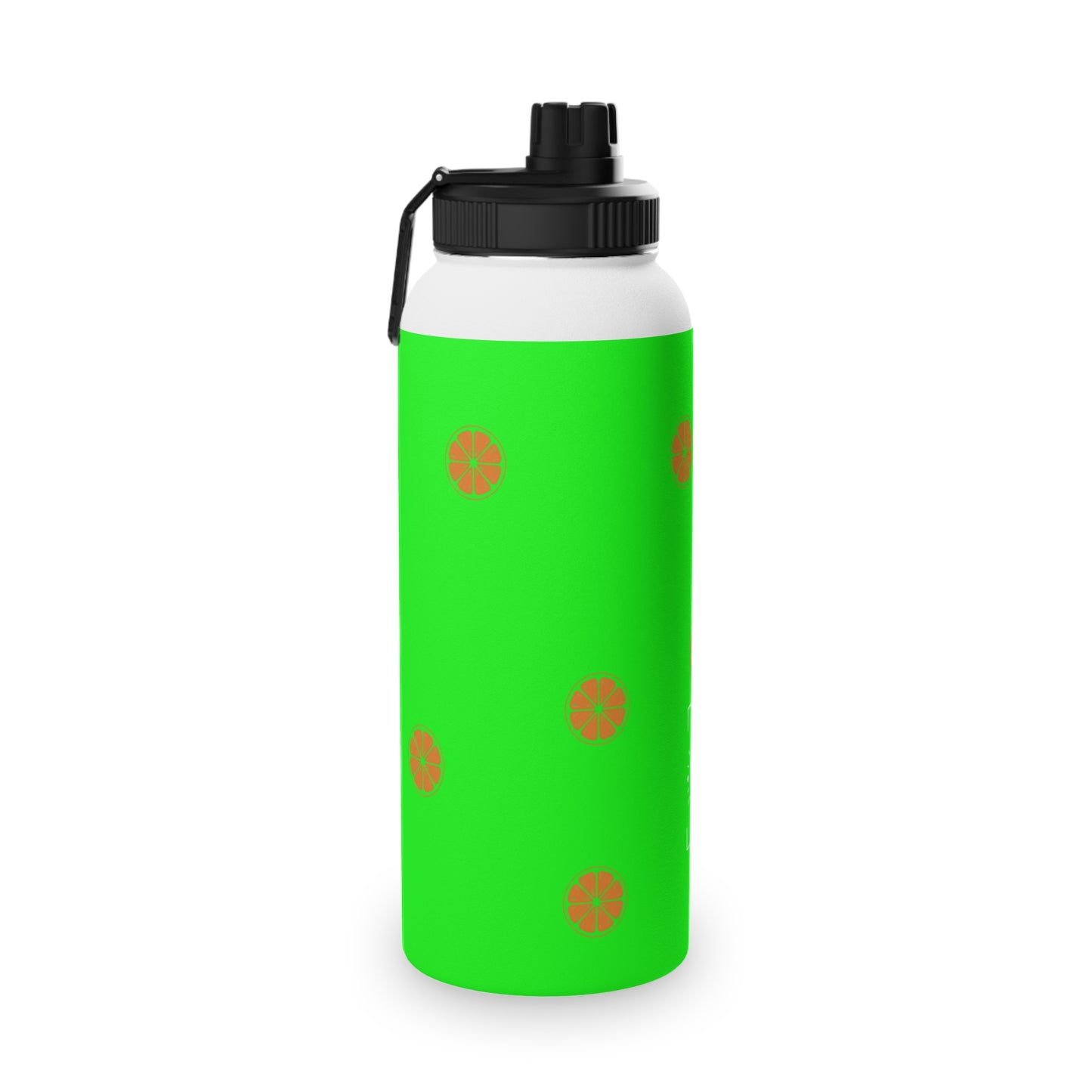 #05FD00 Lime Green + Mandarin - Sports Water Bottle