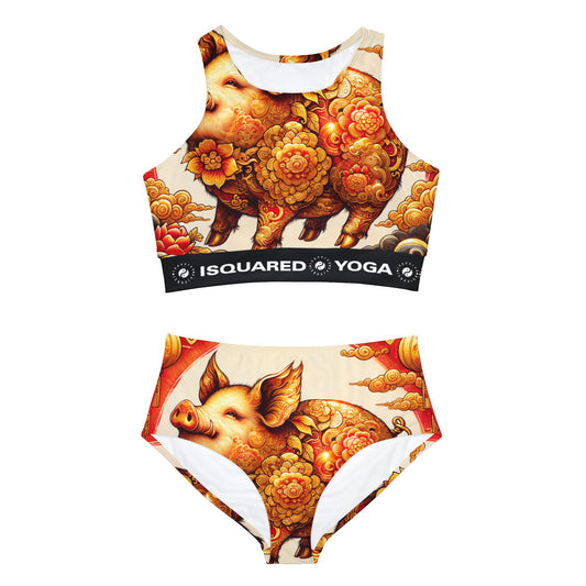"Golden Prosperity: The Divine Swine Celebration" - Hot Yoga Bikini Set