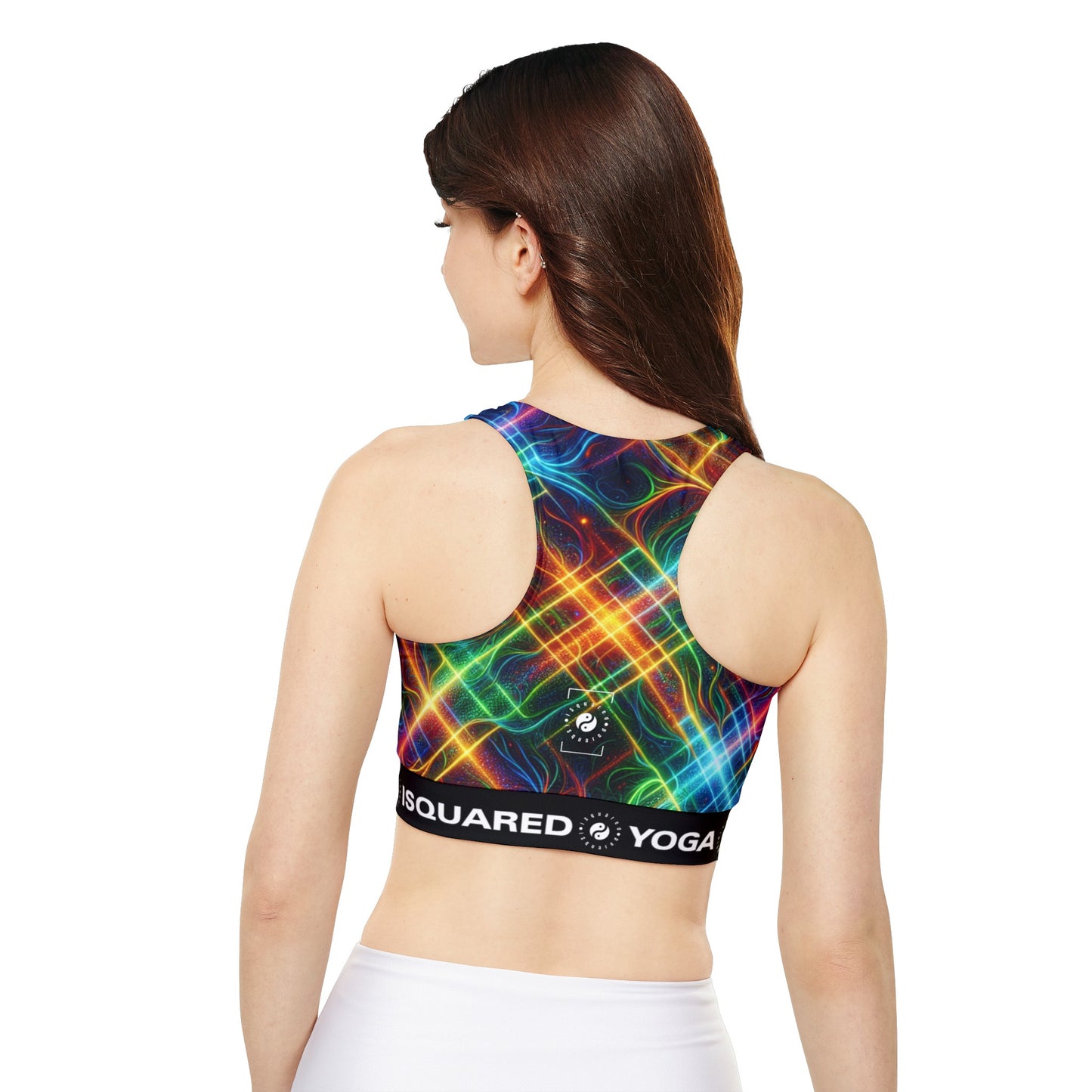 "Neon Plaid Luminosity Matrix" - Lined & Padded Sports Bra