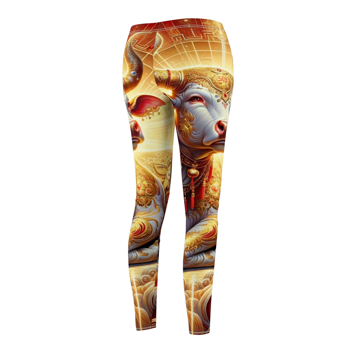 "Golden Euphoria: A Dance of the Divine Bovine" - Casual Leggings