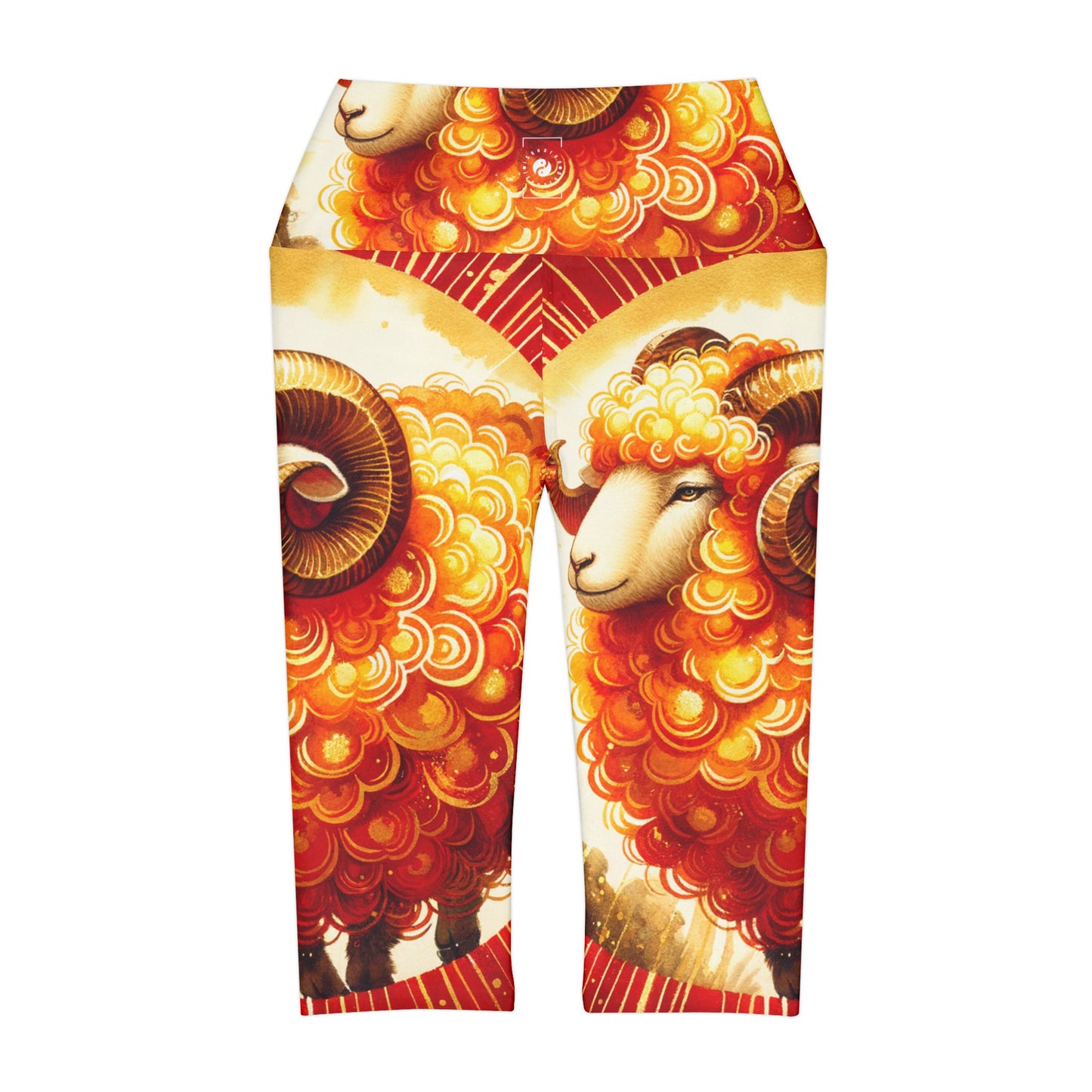 "Auspicious Gold of Divine Ewe: A Lunar New Year Revelry" - High Waisted Capri Leggings