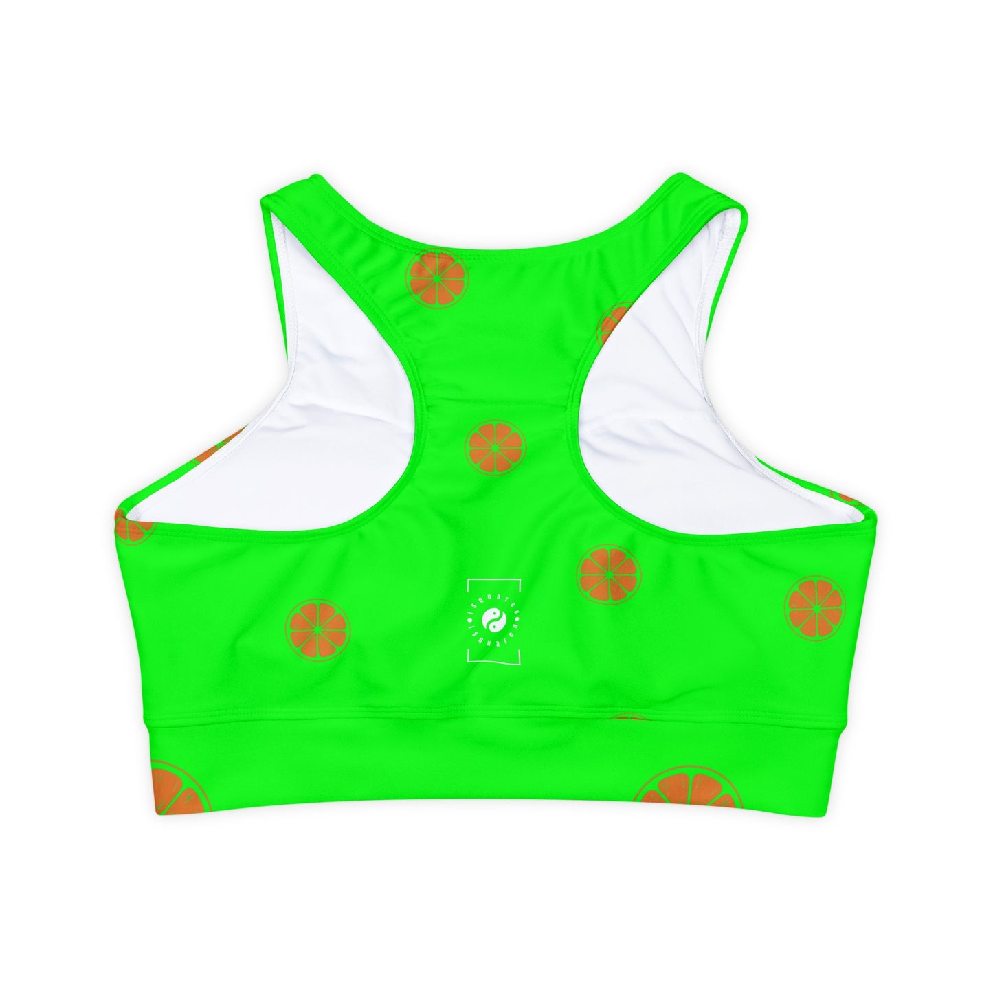 #05FD00 Lime Green + Mandarin - Lined & Padded Sports Bra