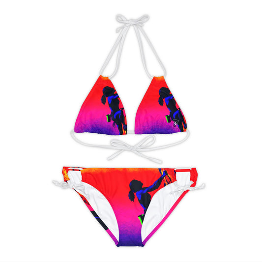 "Technicolour Ascent: The Digital Highline" - Lace-up Bikini Set