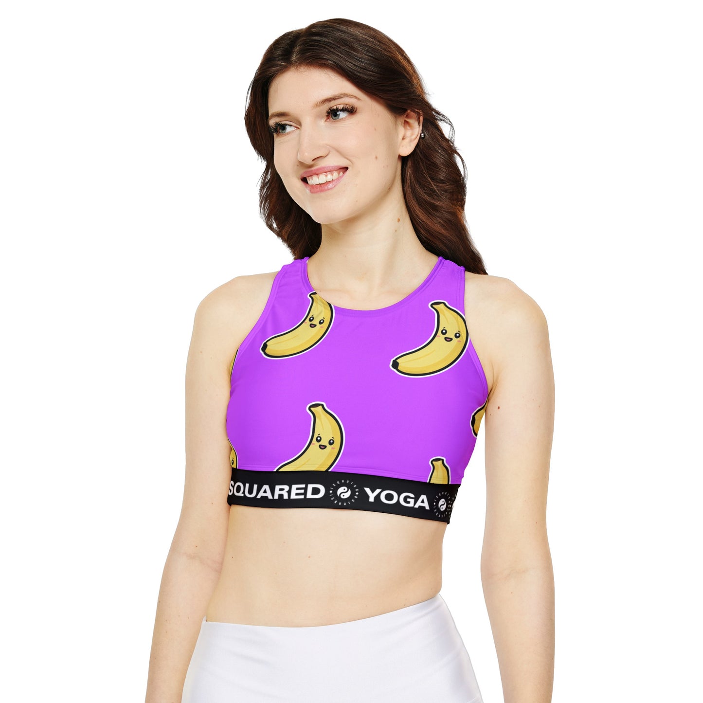 #D65BFF Purple + Banana - Lined & Padded Sports Bra