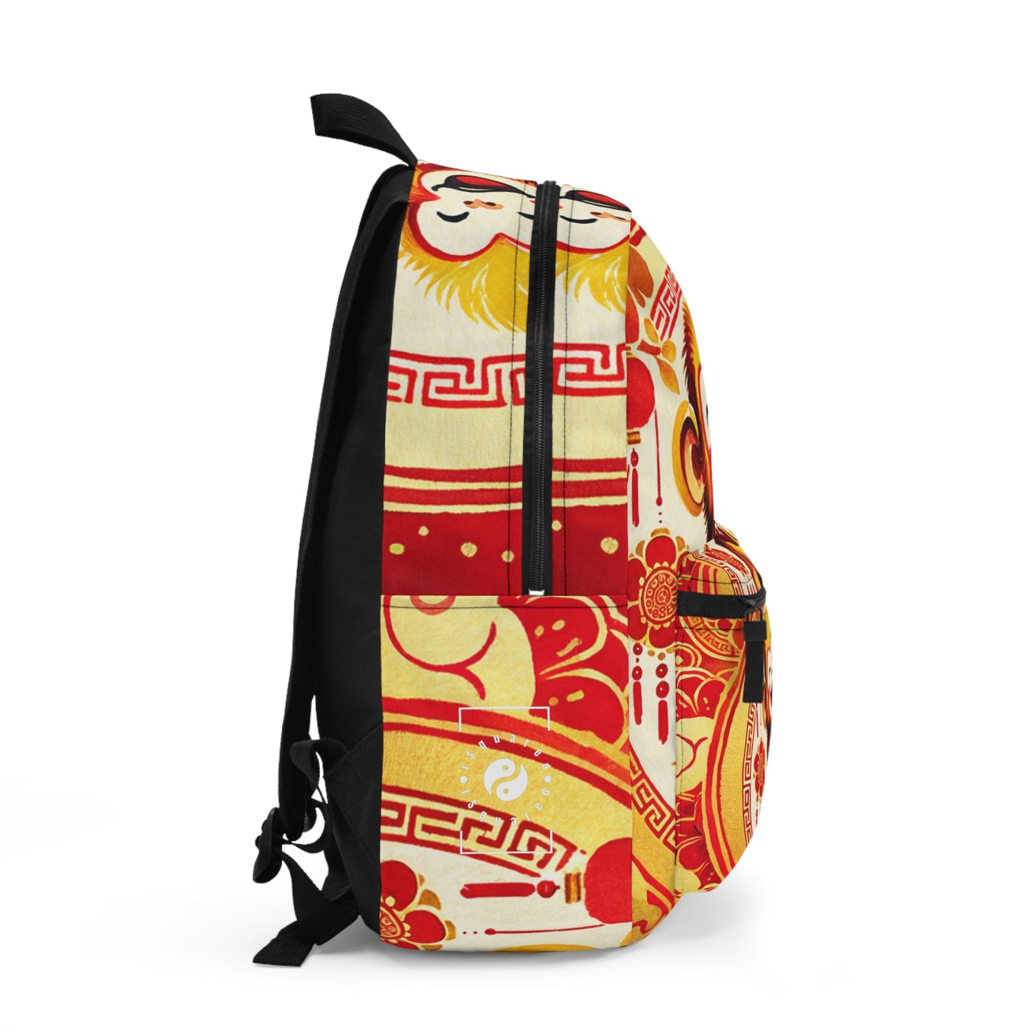 "Golden Simian Serenity in Scarlet Radiance" - Backpack