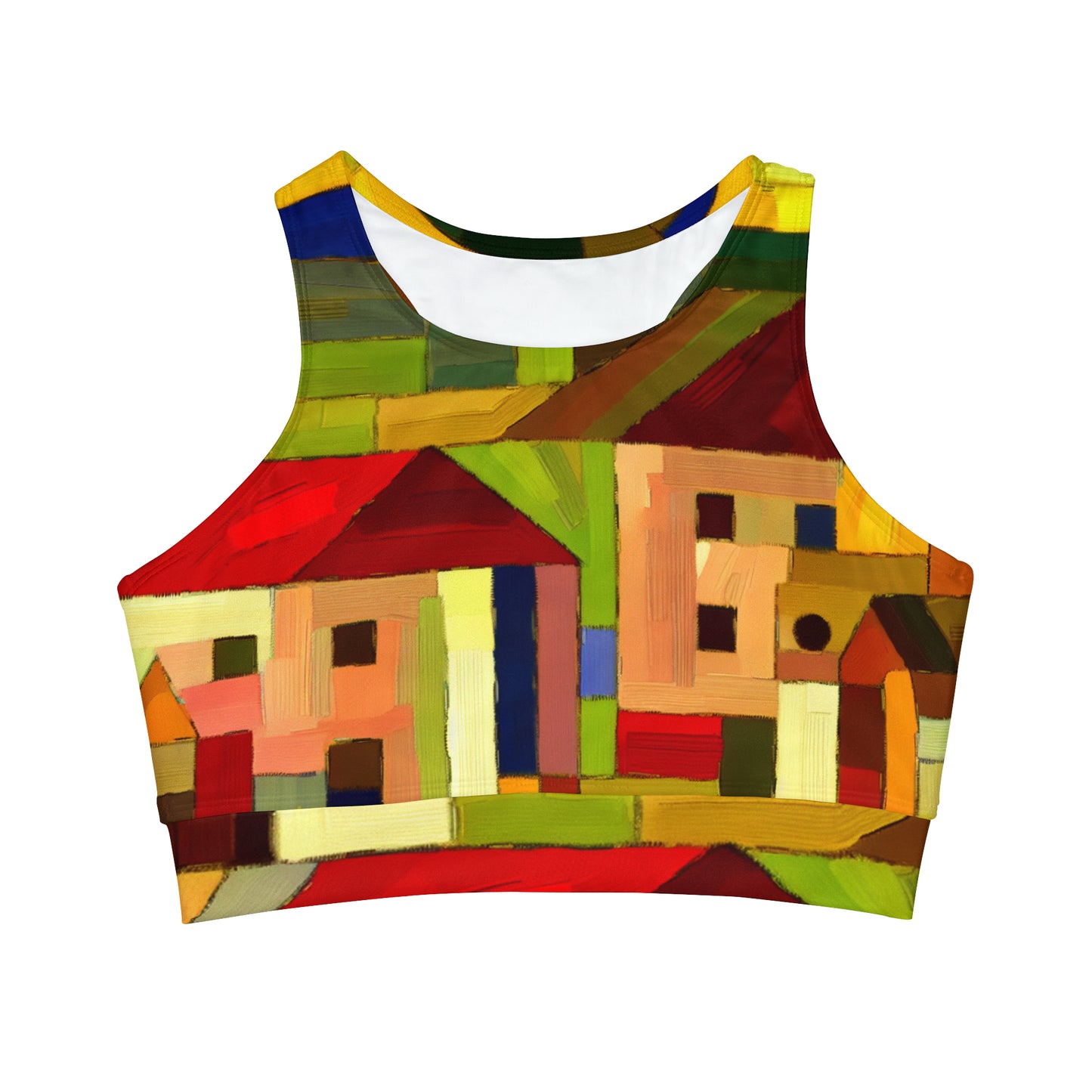 "Earthen Adobes in Hues of Hundertwasser" - High Neck Crop Top