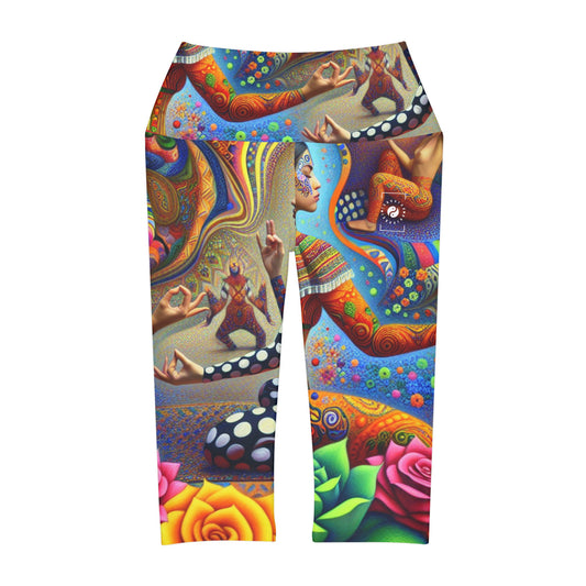 "Kahlo-Kusama Blossom Asanas: A Surreal Yoga Symphony" - High Waisted Capri Leggings