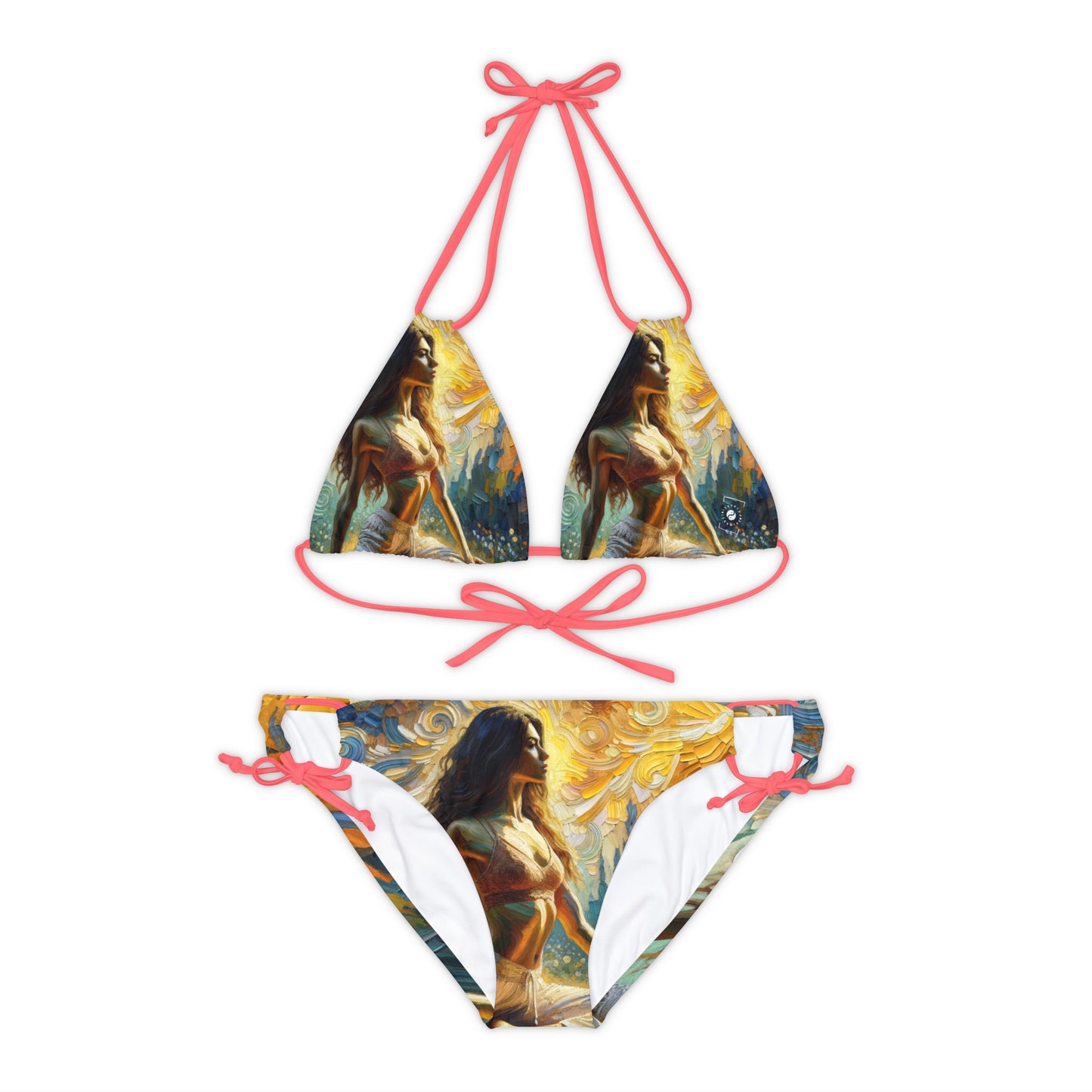 "Golden Warrior: A Tranquil Harmony" - Lace-up Bikini Set