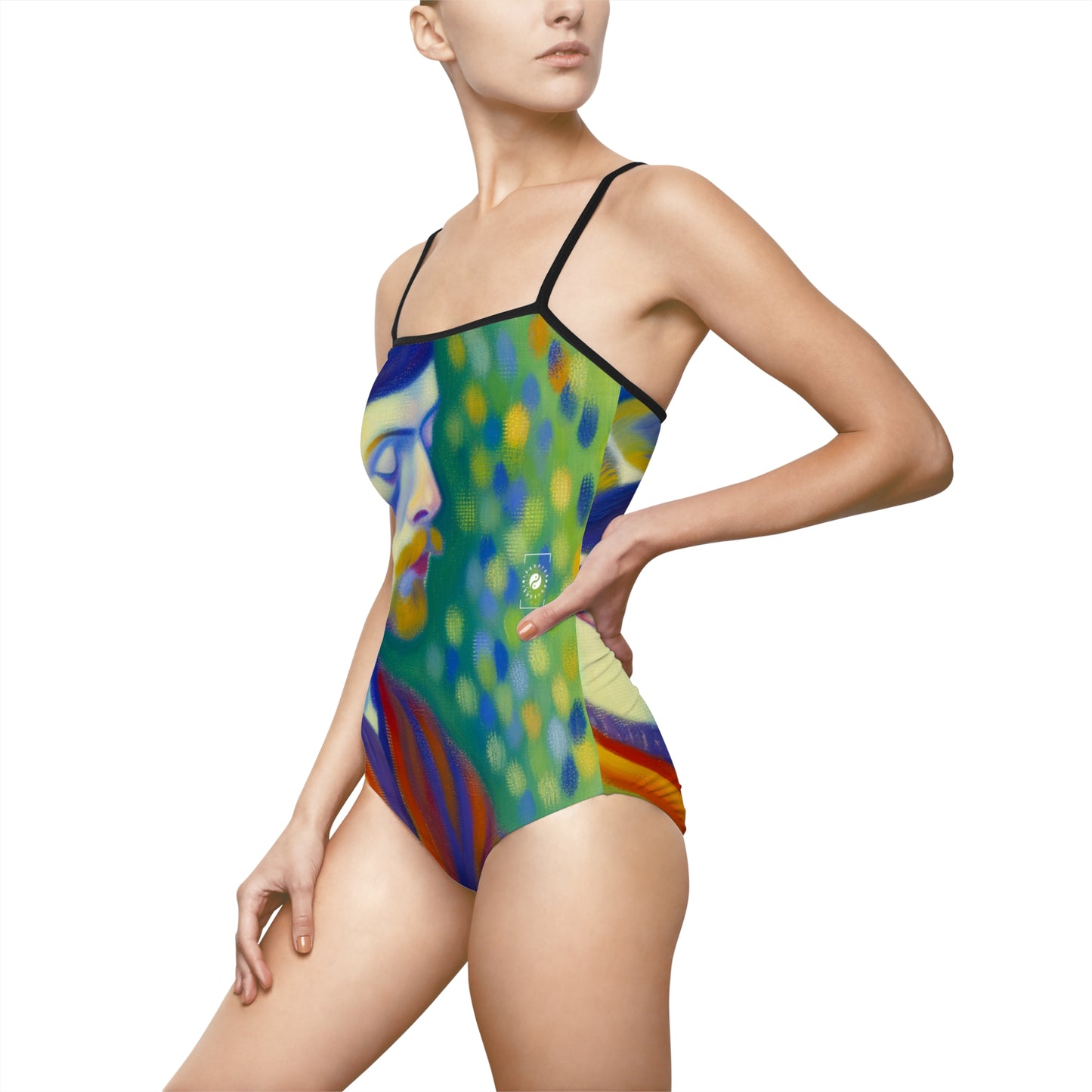 "Serene Resilience: A Frida's Solitude in hues" - Openback Swimsuit