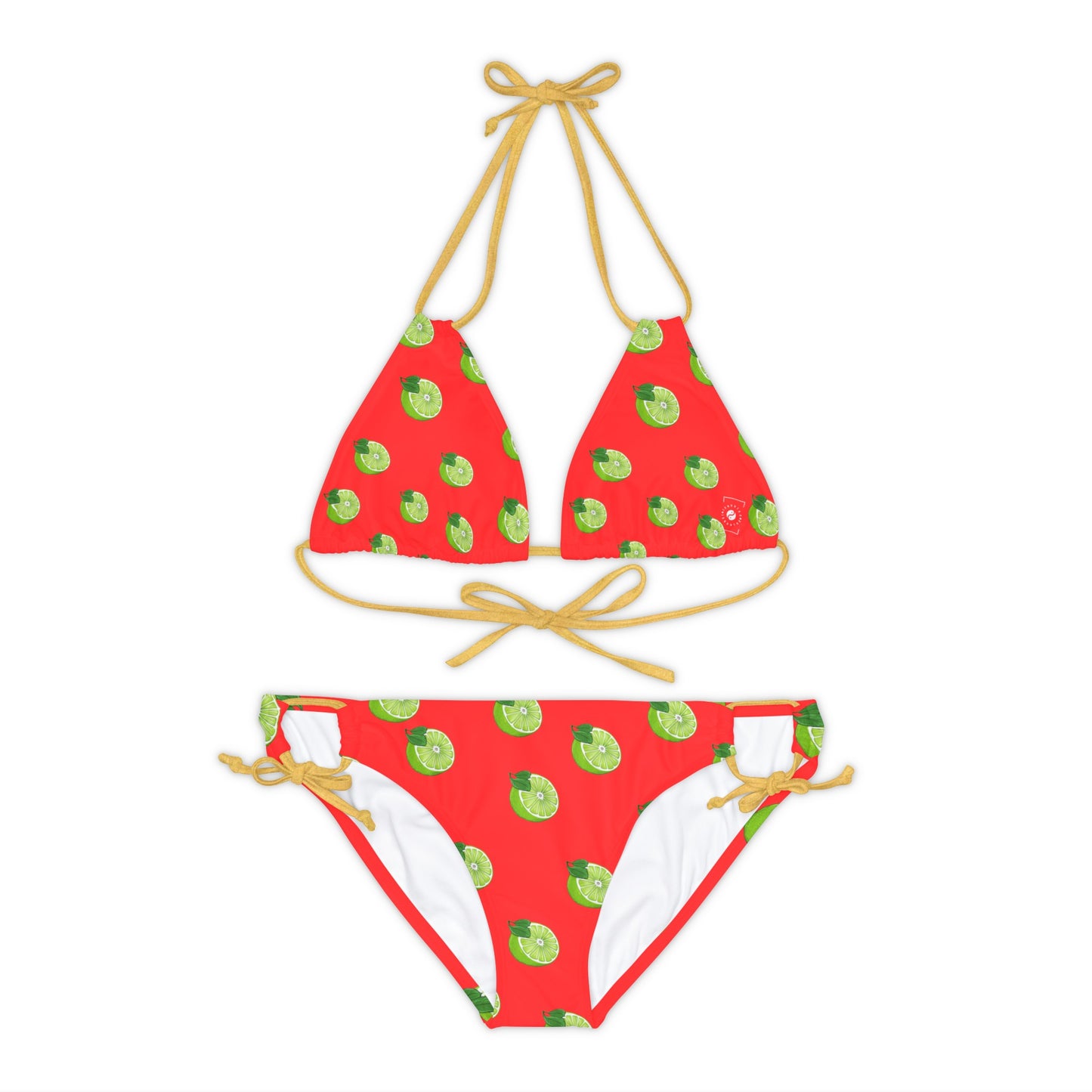 #FF3131 Orange vif + citron vert - Ensemble bikini à lacets