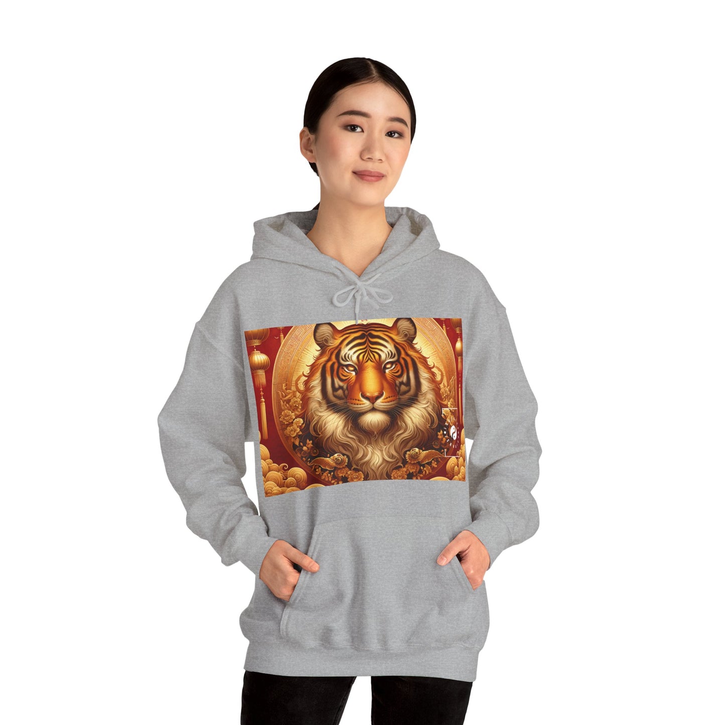 "Majesté dorée : Ascension du Tigre Lunaire" - Sweat à capuche 