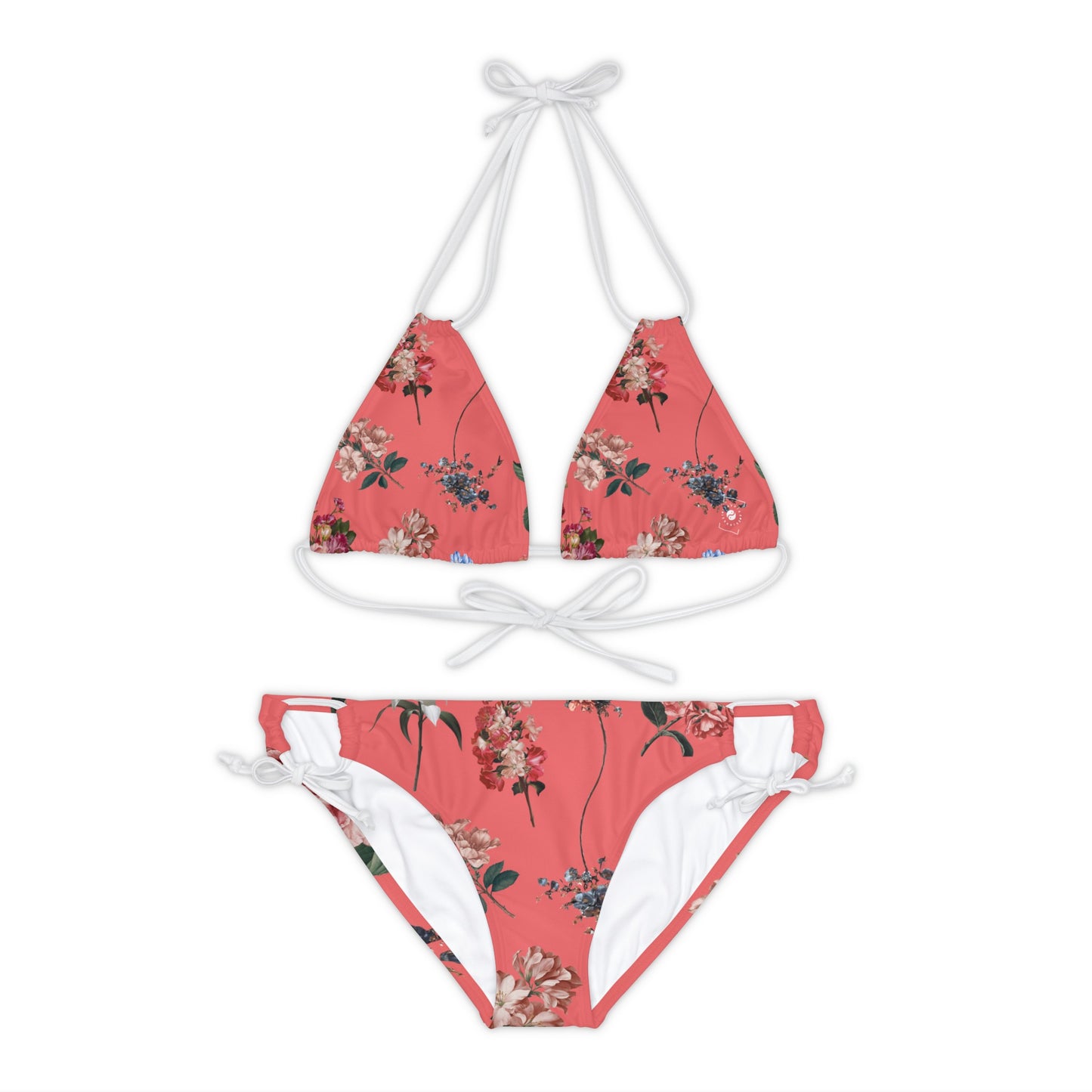 Botanicals on Coral - Lace-up Bikini Set