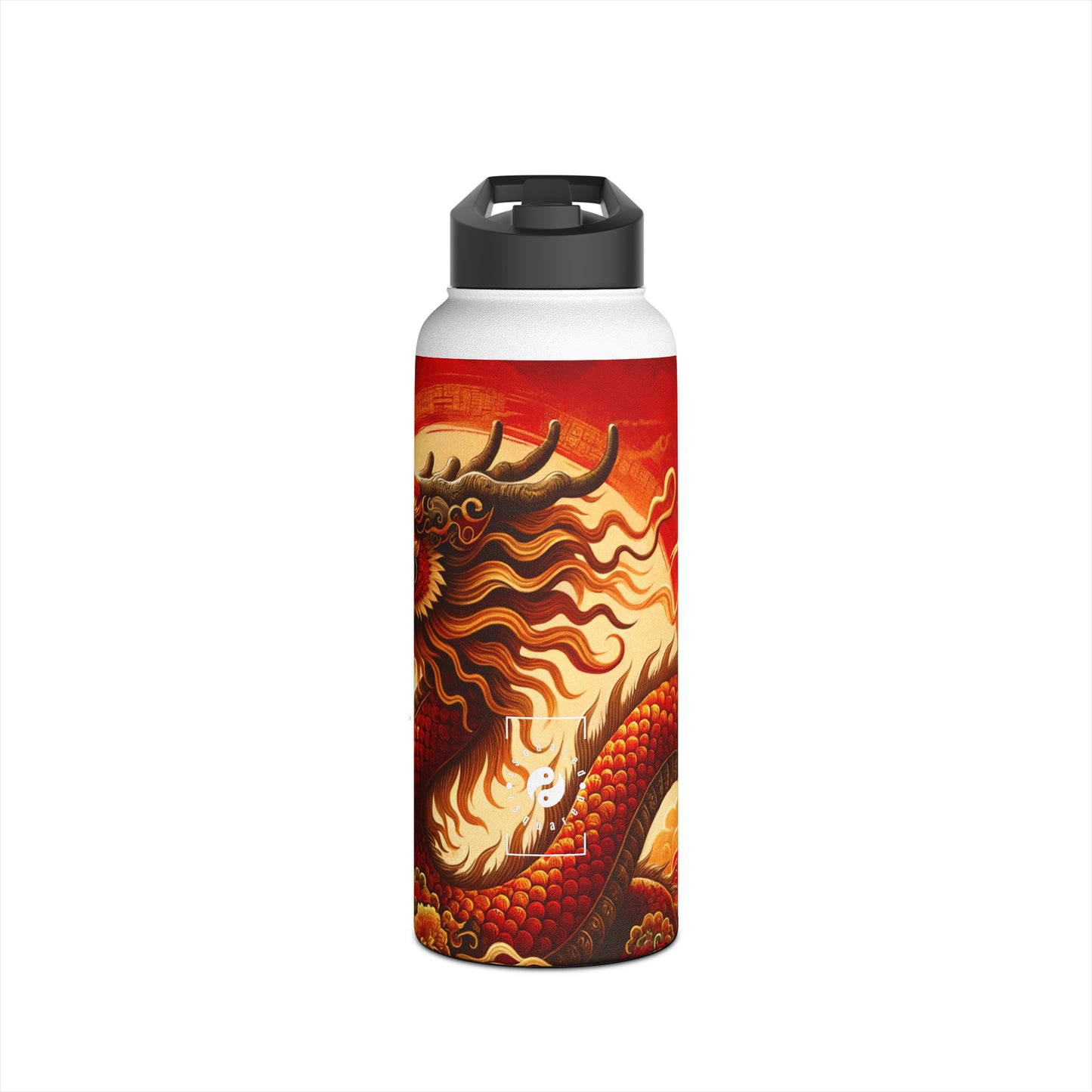 "Golden Dragon Dance in the Crimson Twilight" - Water Bottle