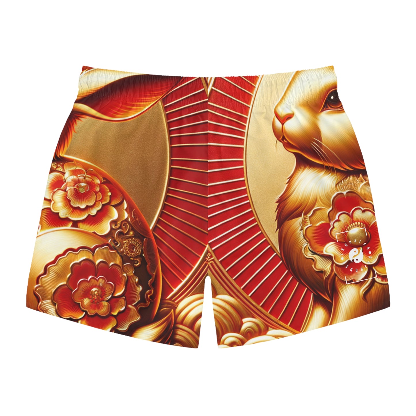 "Golden Blessings: Lunar Rabbit's Resplendence" - Swim Trunks for Men