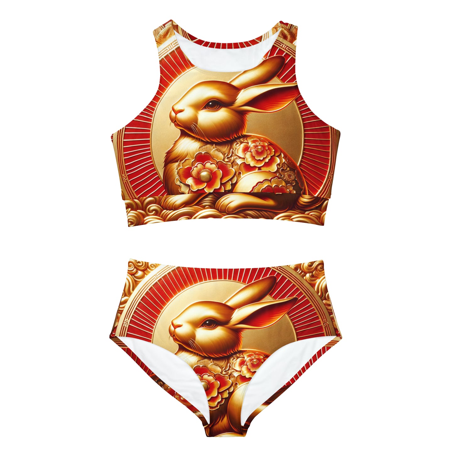 "Golden Blessings: Lunar Rabbit's Resplendence" - Hot Yoga Bikini Set