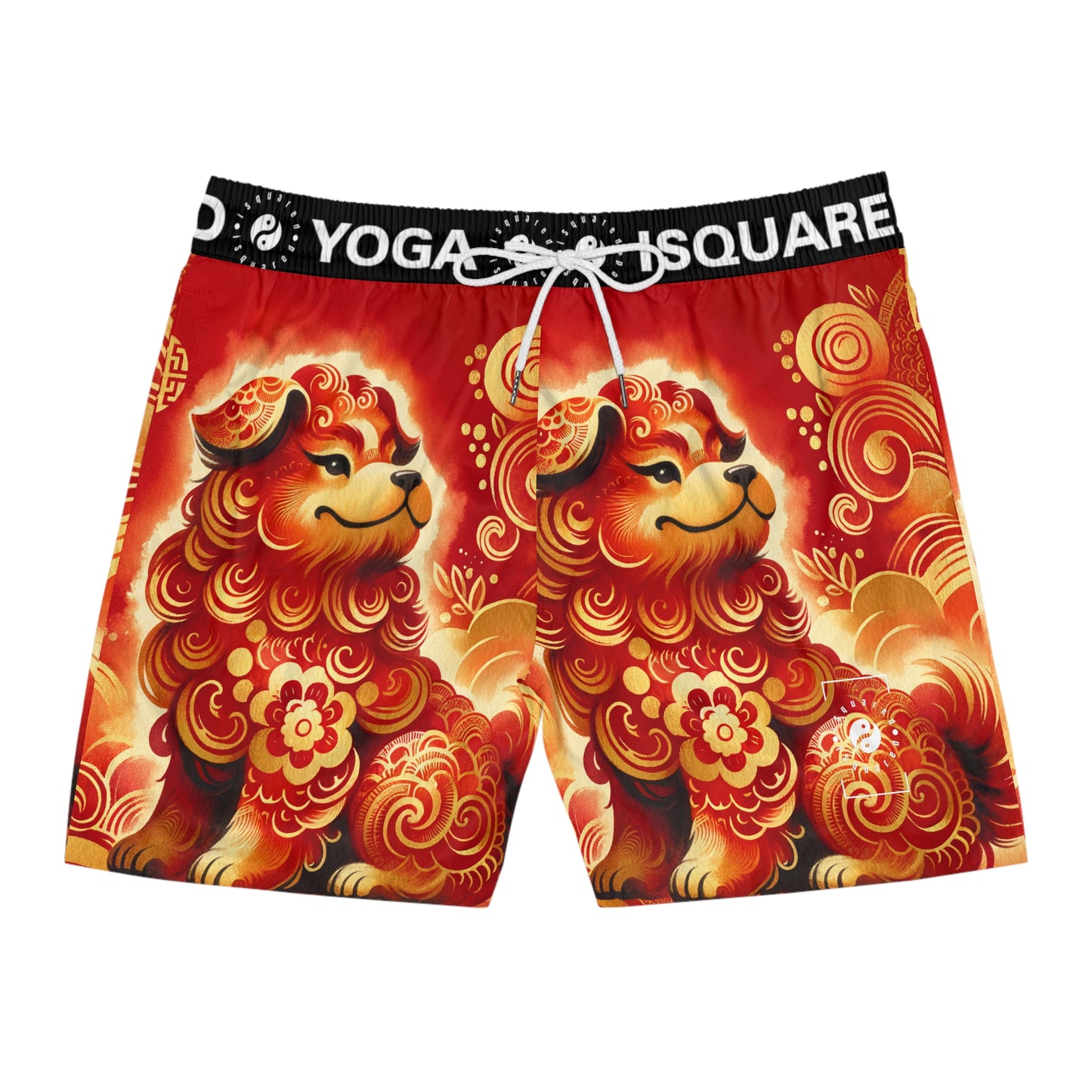 "Golden Canine Emissary on Crimson Tide: A Chinese New Year Odyssey" - Swim Shorts (Mid-Length) for Men