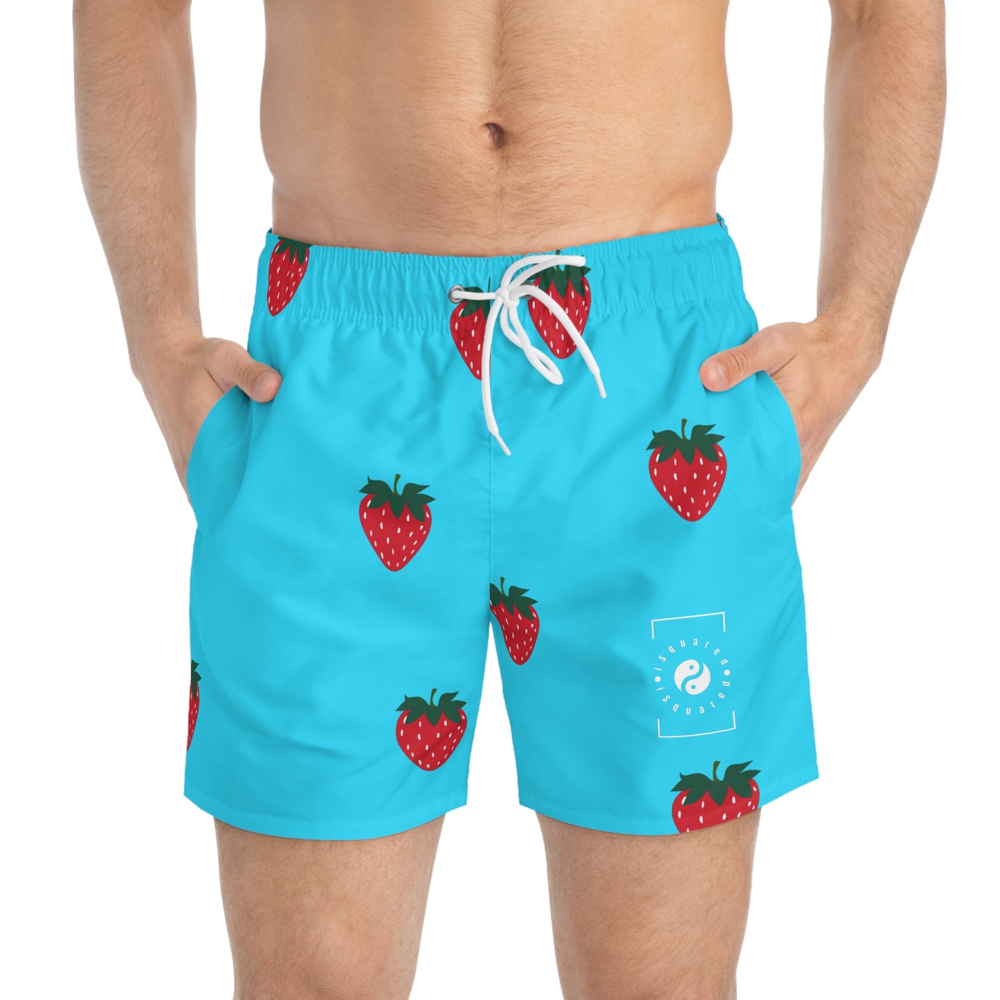 #22DEFF Light Blue + Strawberry - Swim Trunks for Men