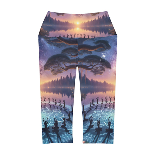 "Celestial Serenity: Mandala's Reflection" - High Waisted Capri Leggings