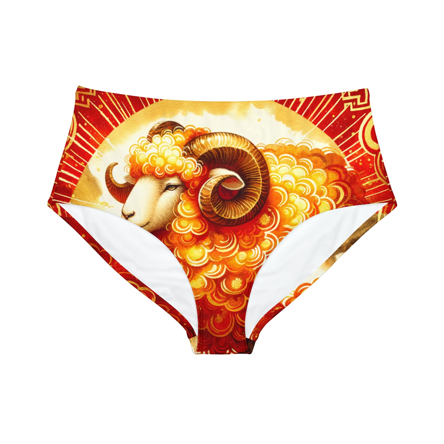 "Auspicious Gold of Divine Ewe: A Lunar New Year Revelry" - High Waisted Bikini Bottom