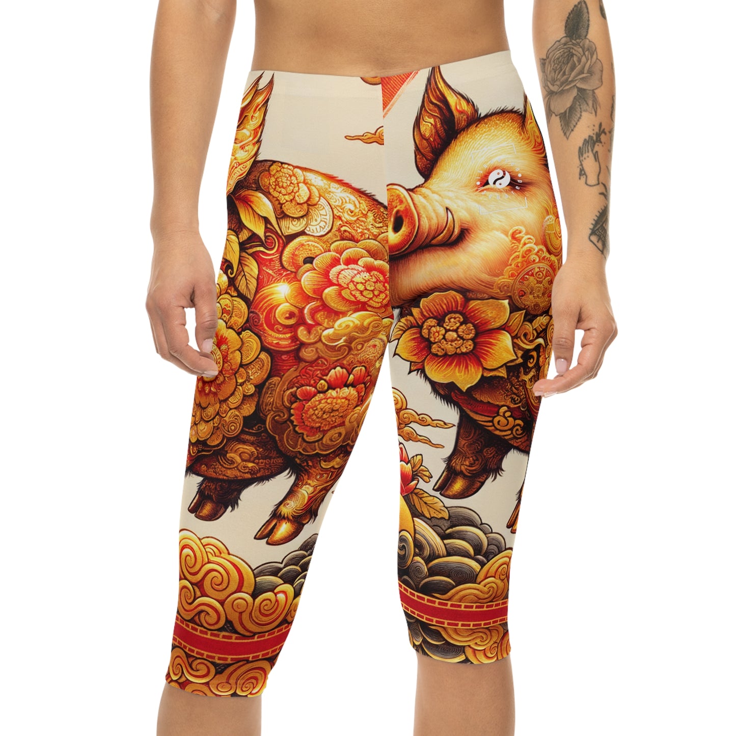 "Golden Prosperity: The Divine Boar Celebration" - Capri Shorts