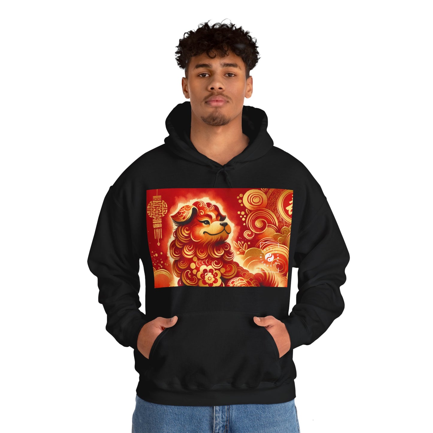 "Golden Canine Emissary on Crimson Tide: A Chinese New Year Odyssey" - Hoodie