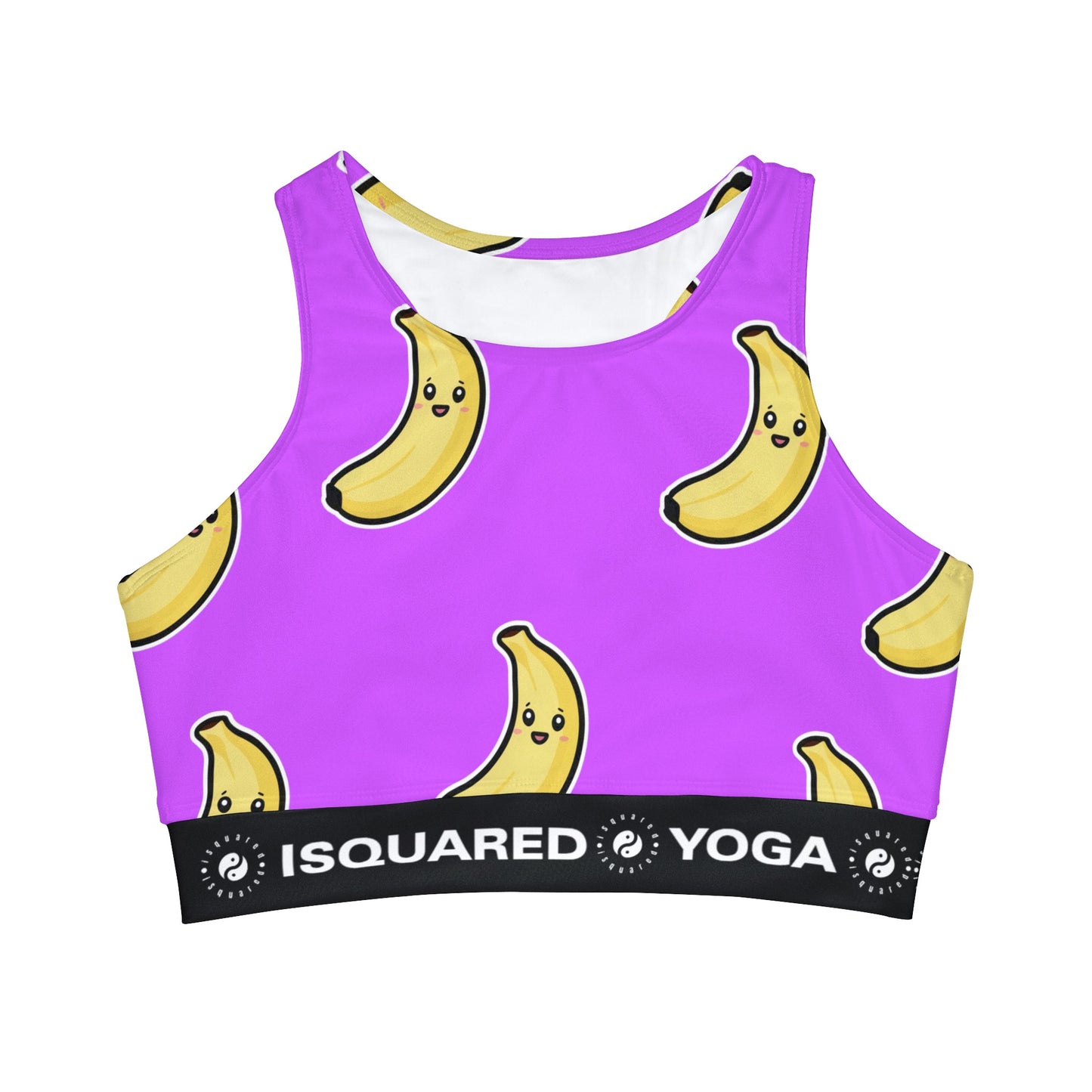 #D65BFF Purple + Banana - High Neck Crop Top