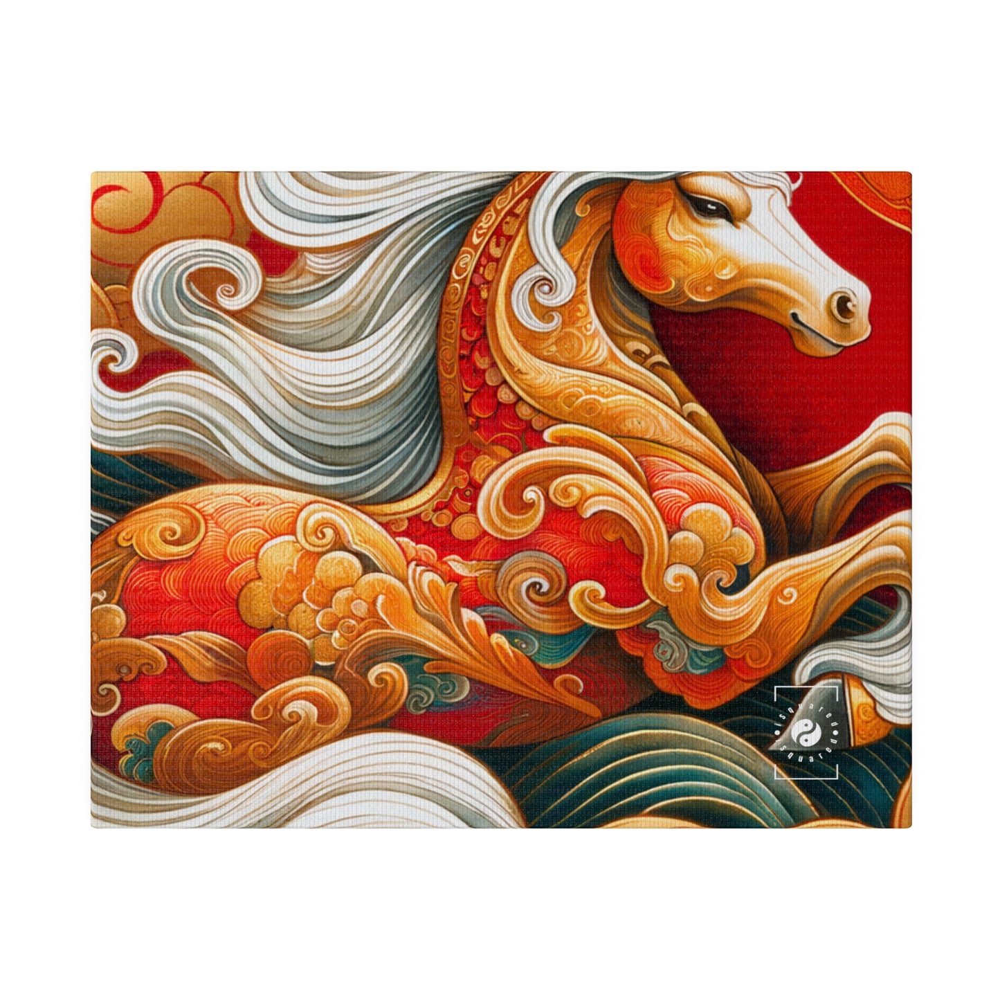 « Gold Gallop on Vermilion Vista: A Lunar New Year's Ode » – Impression sur toile