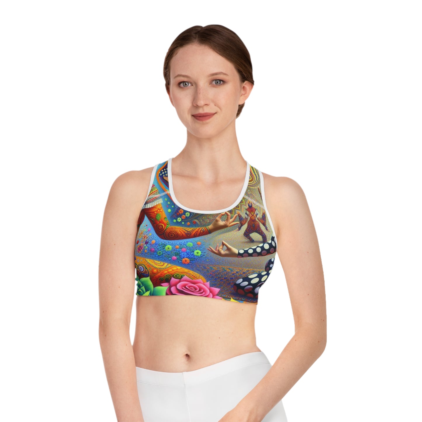 "Kahlo-Kusama Blossom Asanas: A Surreal Yoga Symphony" - High Performance Sports Bra