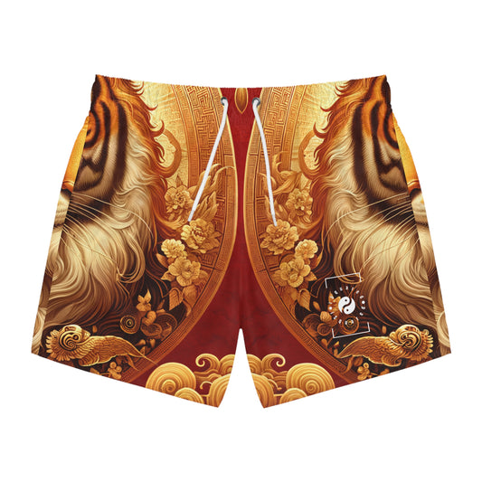 "Majesté dorée : Ascension du Tigre Lunaire" - Boxer de bain pour homme