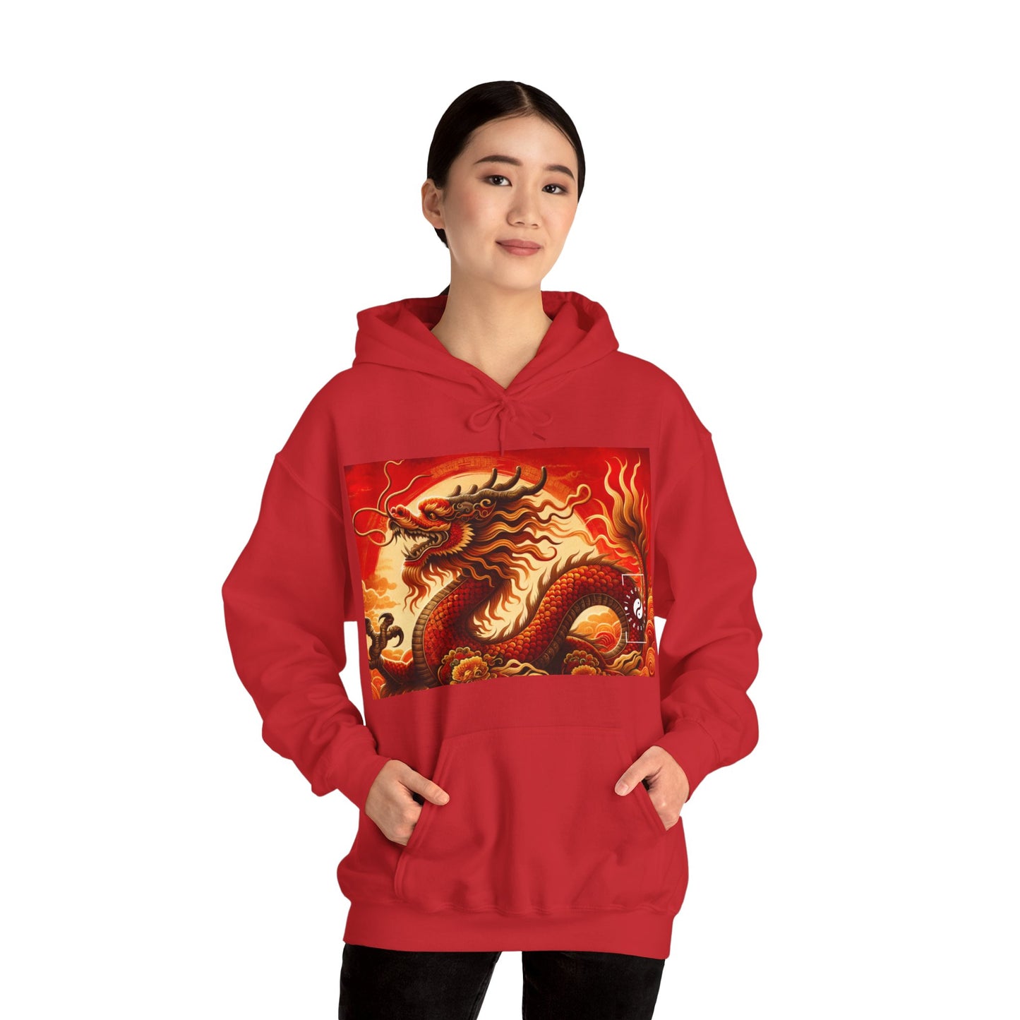 "Golden Dragon Dance in the Crimson Twilight" - Hoodie