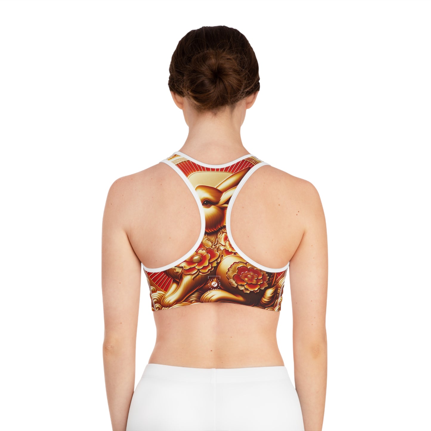 "Golden Blessings: Lunar Rabbit's Resplendence" - High Performance Sports Bra