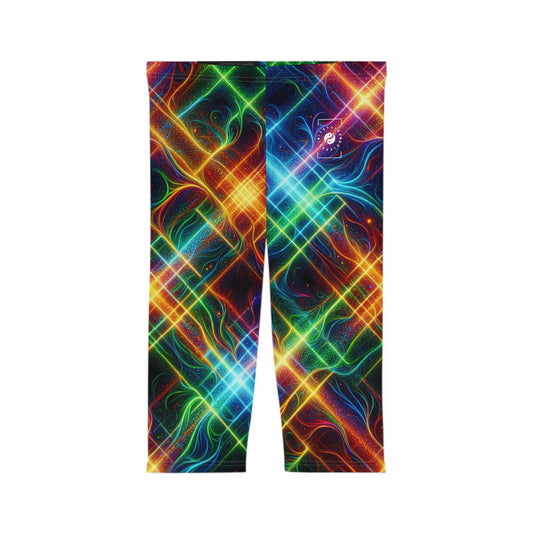 "Neon Plaid Luminosity Matrix" - Capri Shorts