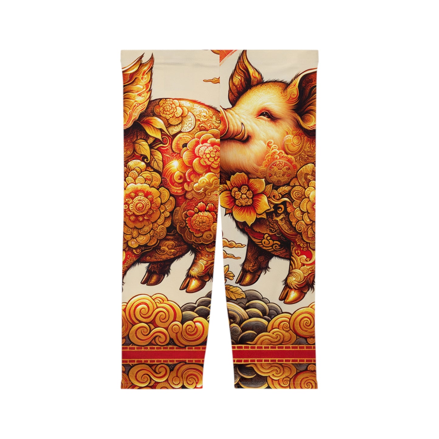 "Golden Prosperity: The Divine Boar Celebration" - Capri Shorts