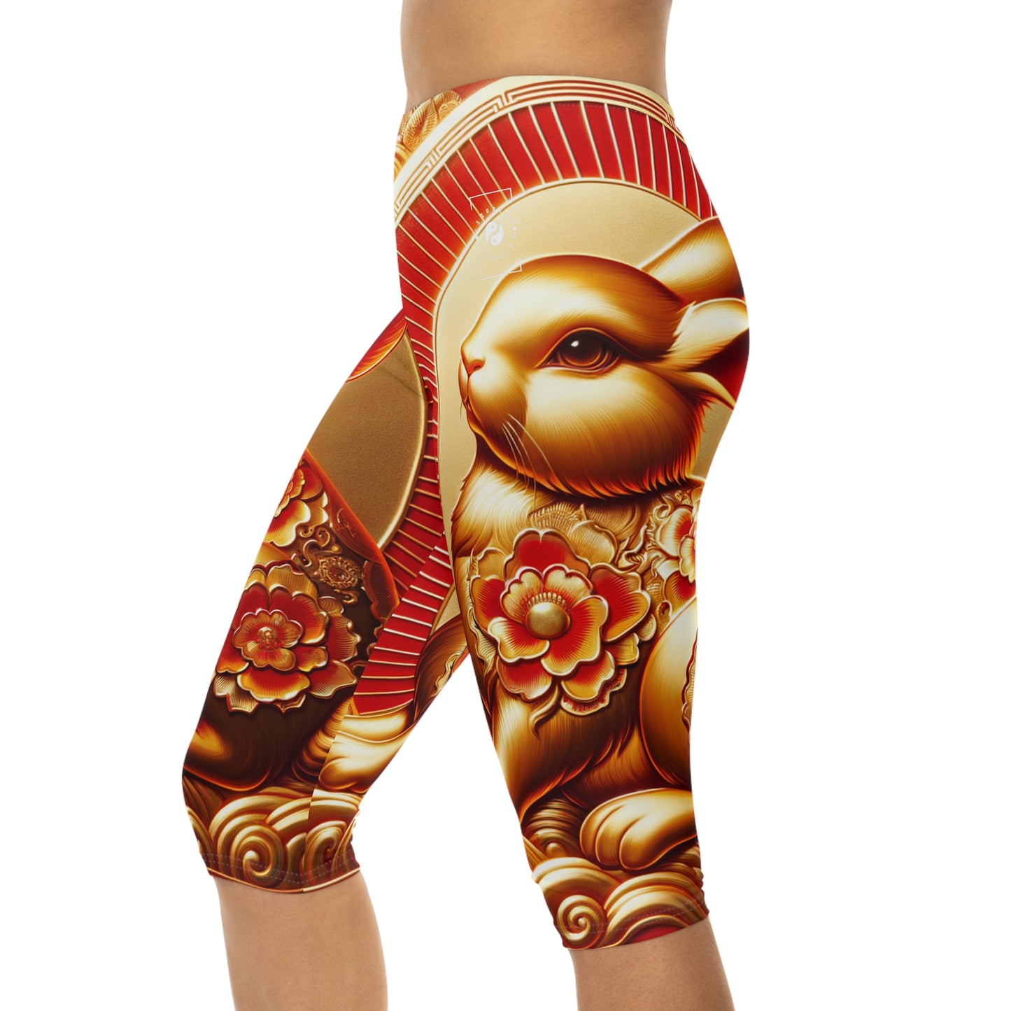 "Golden Blessings: Lunar Rabbit's Resplendence" - Capri Shorts