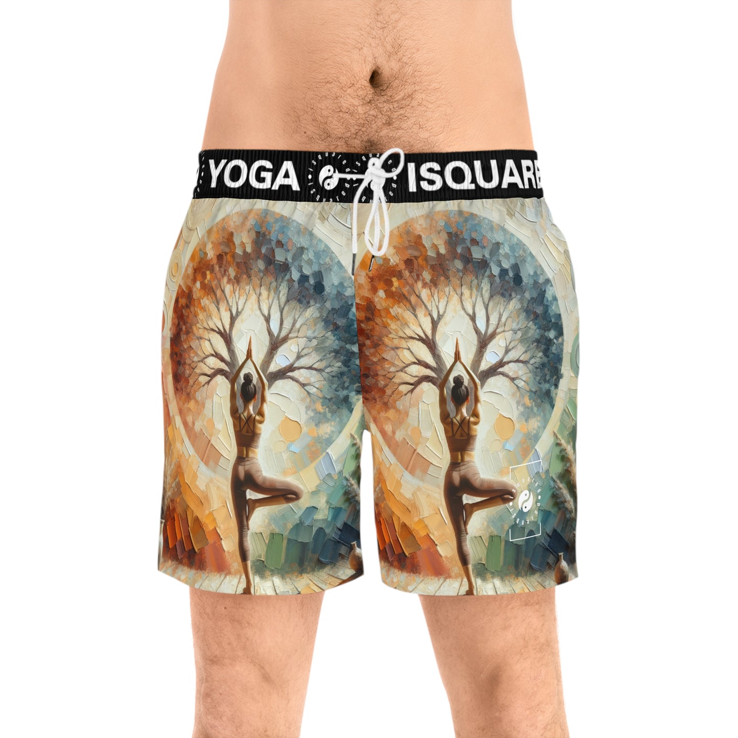 "Stability in Surrender: Vrikshasana in Harmony with Earth" - Swim Shorts (Mid-Length) for Men