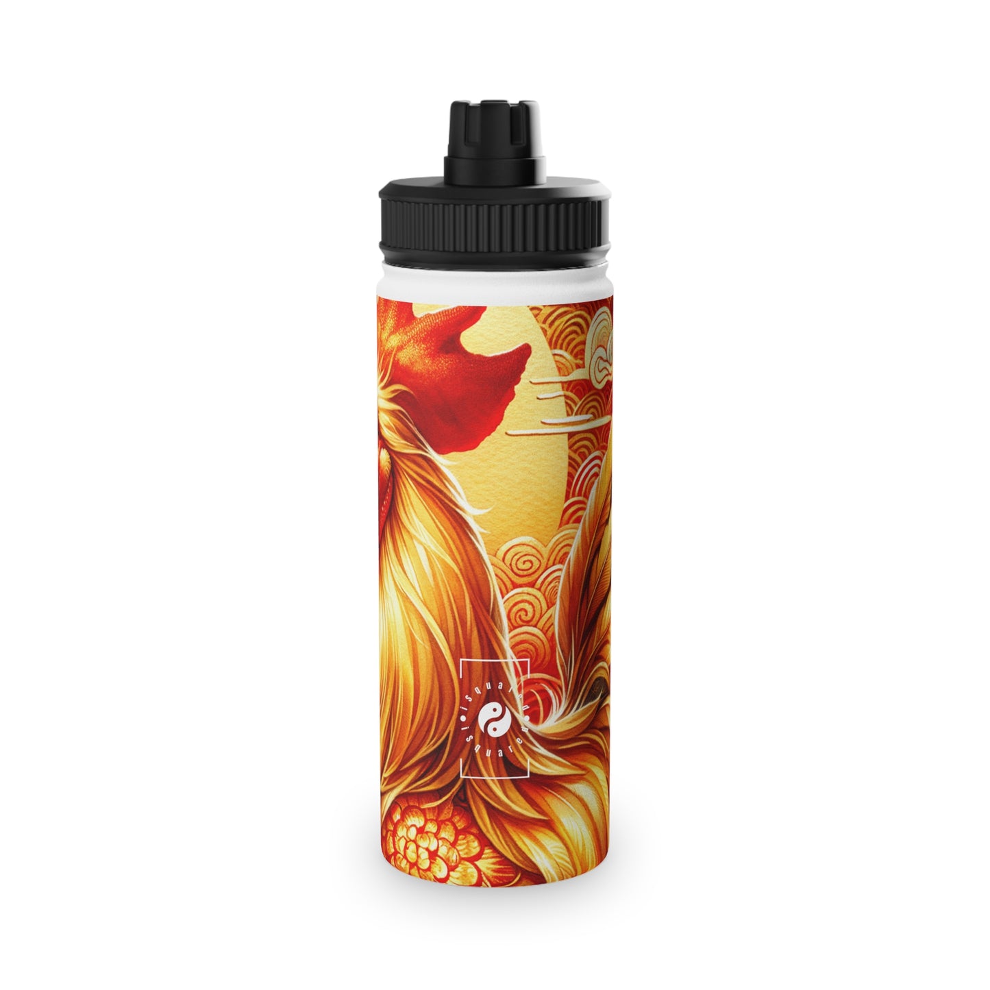 "Crimson Dawn: The Golden Rooster's Rebirth" - Sports Water Bottle