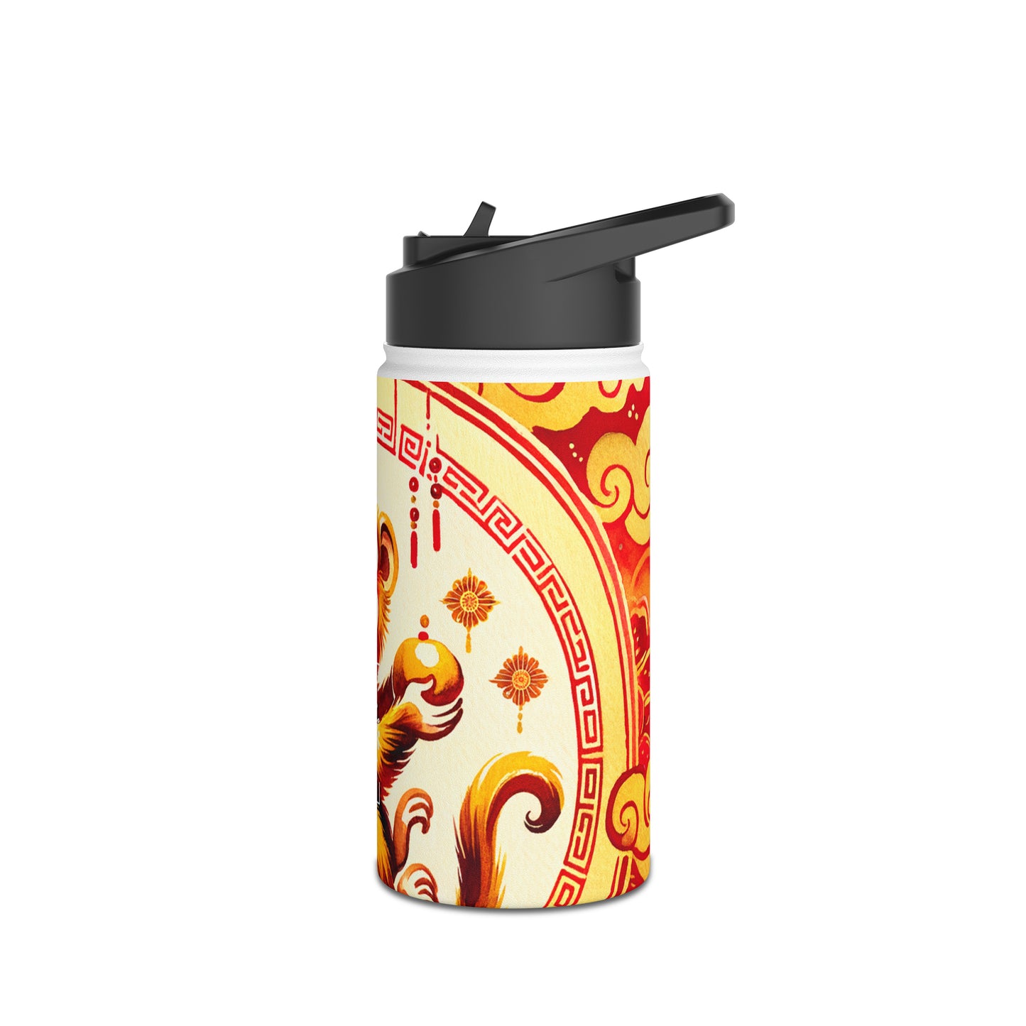 "Golden Simian Serenity in Scarlet Radiance" - Water Bottle