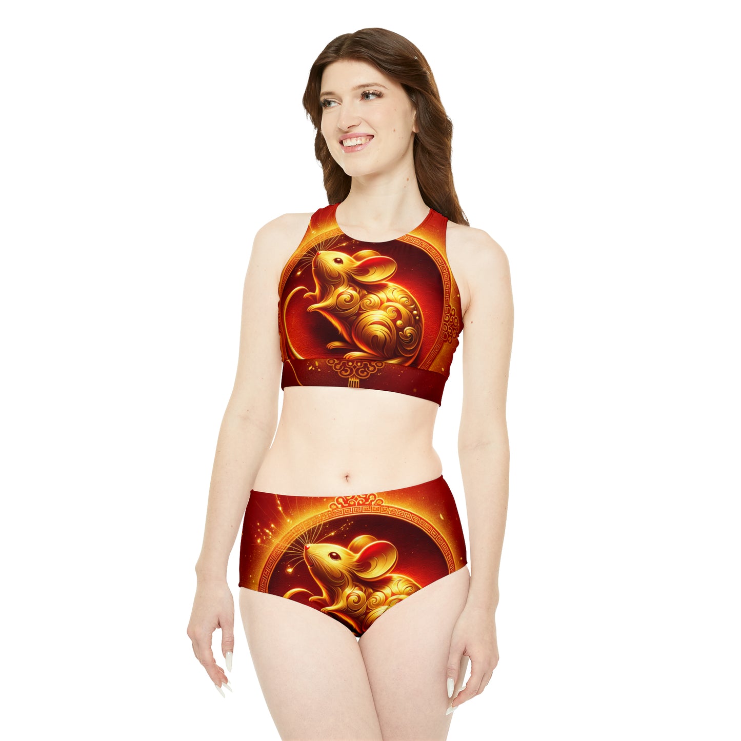 "Golden Emissary: A Lunar New Year's Tribute" - Hot Yoga Bikini Set