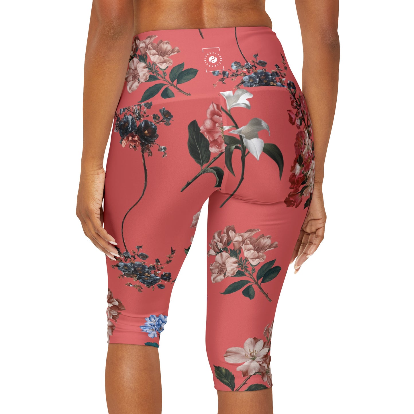 Botanicals on Coral - High Waisted Capri Leggings