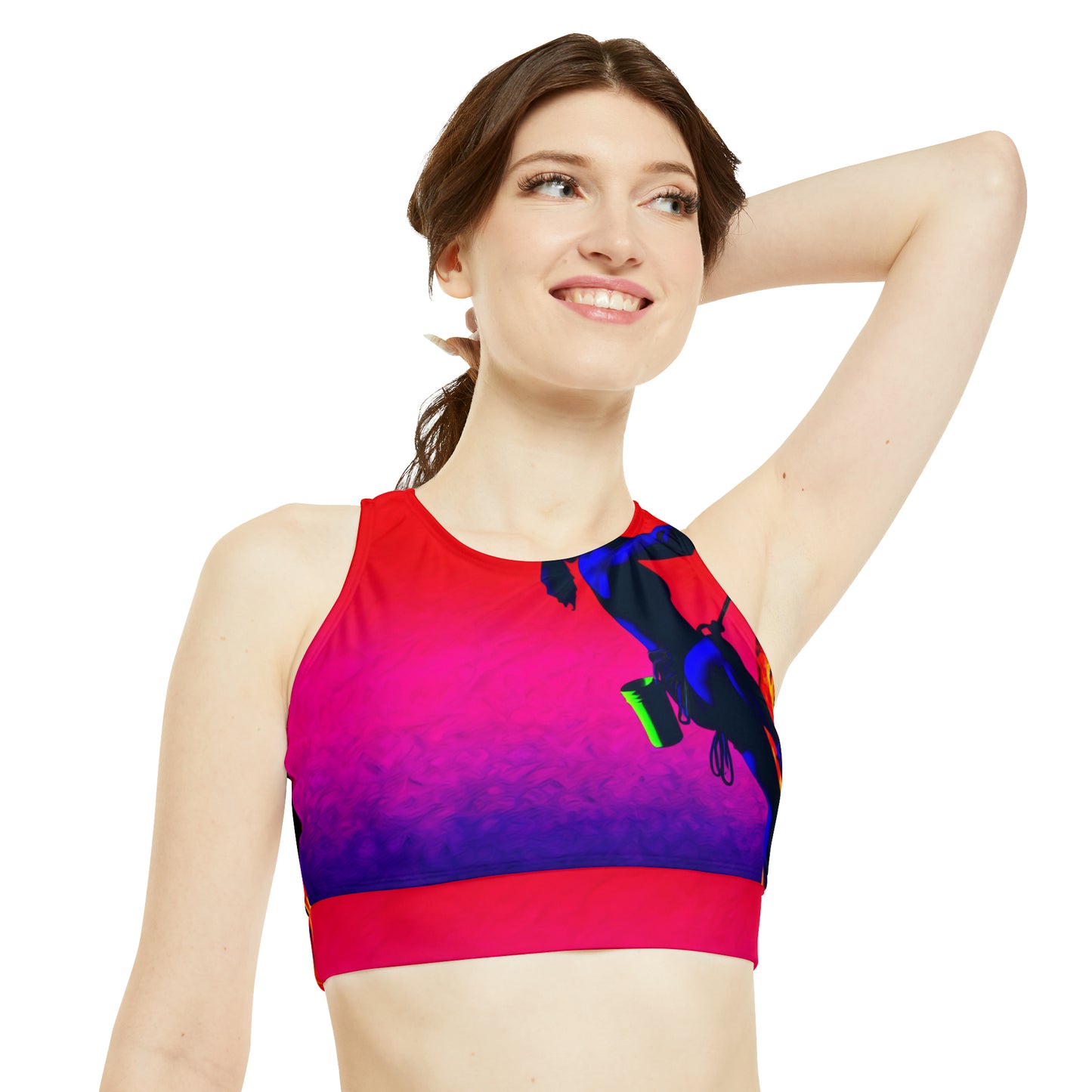 "Technicolour Ascent: The Digital Highline" - High Neck Crop Top