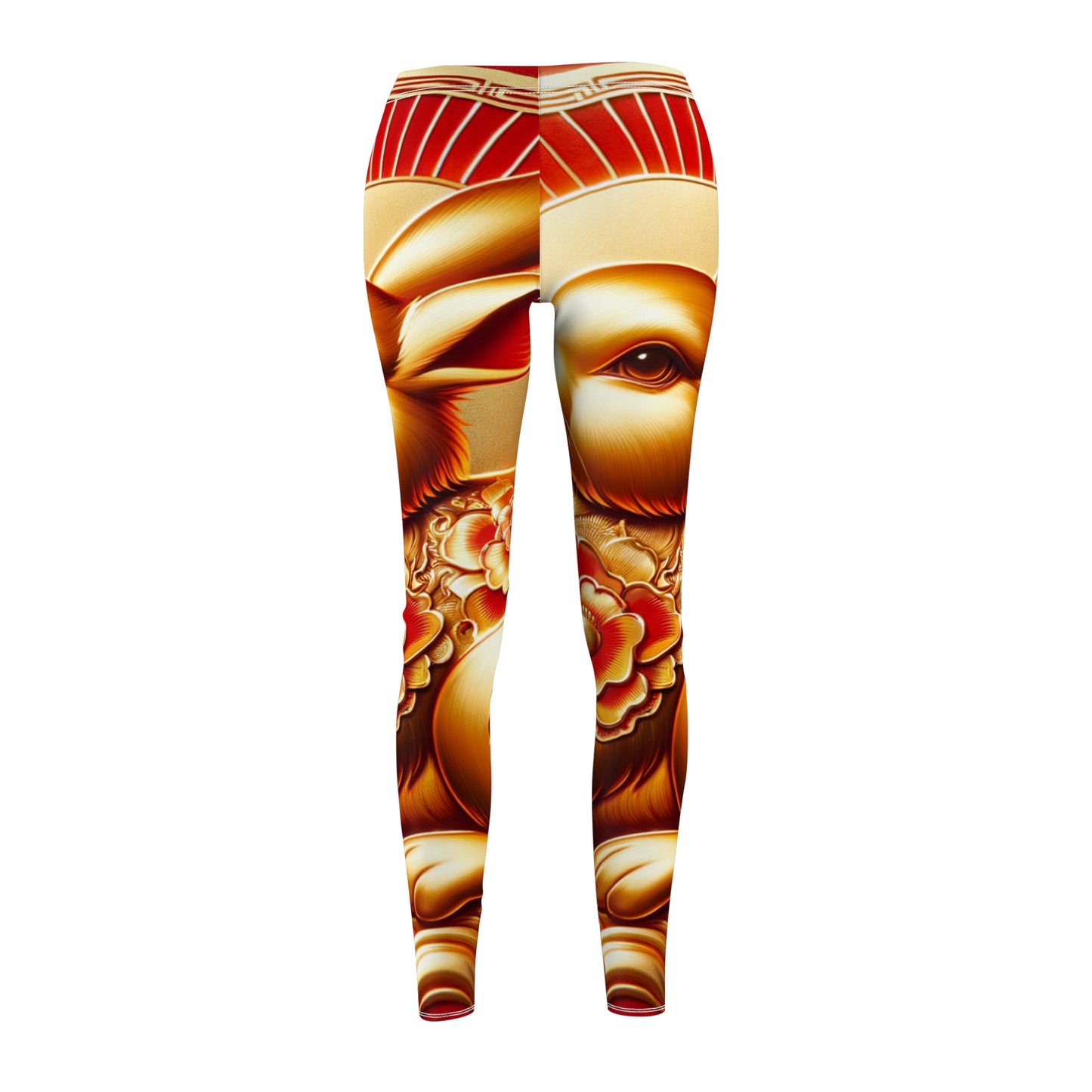 "Golden Blessings: Lunar Rabbit's Resplendence" - Casual Leggings