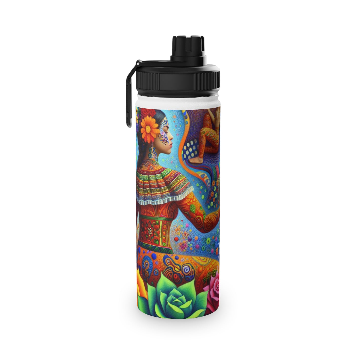 "Kahlo-Kusama Blossom Asanas: A Surreal Yoga Symphony" - Sports Water Bottle