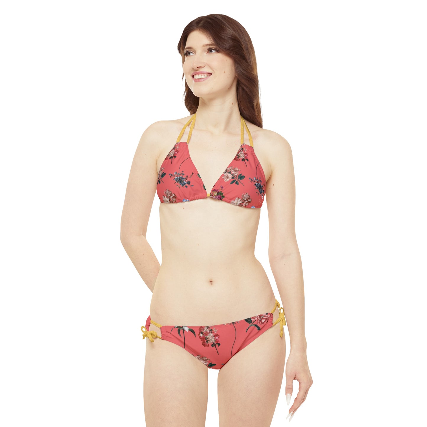 Botanicals on Coral - Lace-up Bikini Set