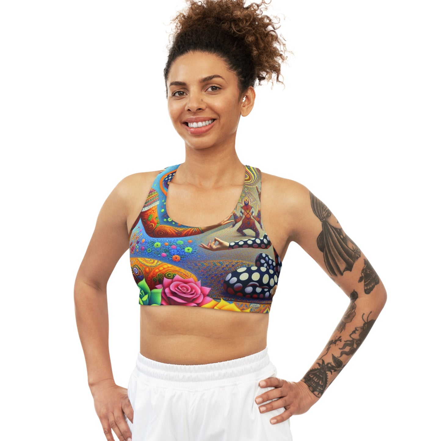 "Kahlo-Kusama Blossom Asanas: A Surreal Yoga Symphony" - Seamless Sports Bra