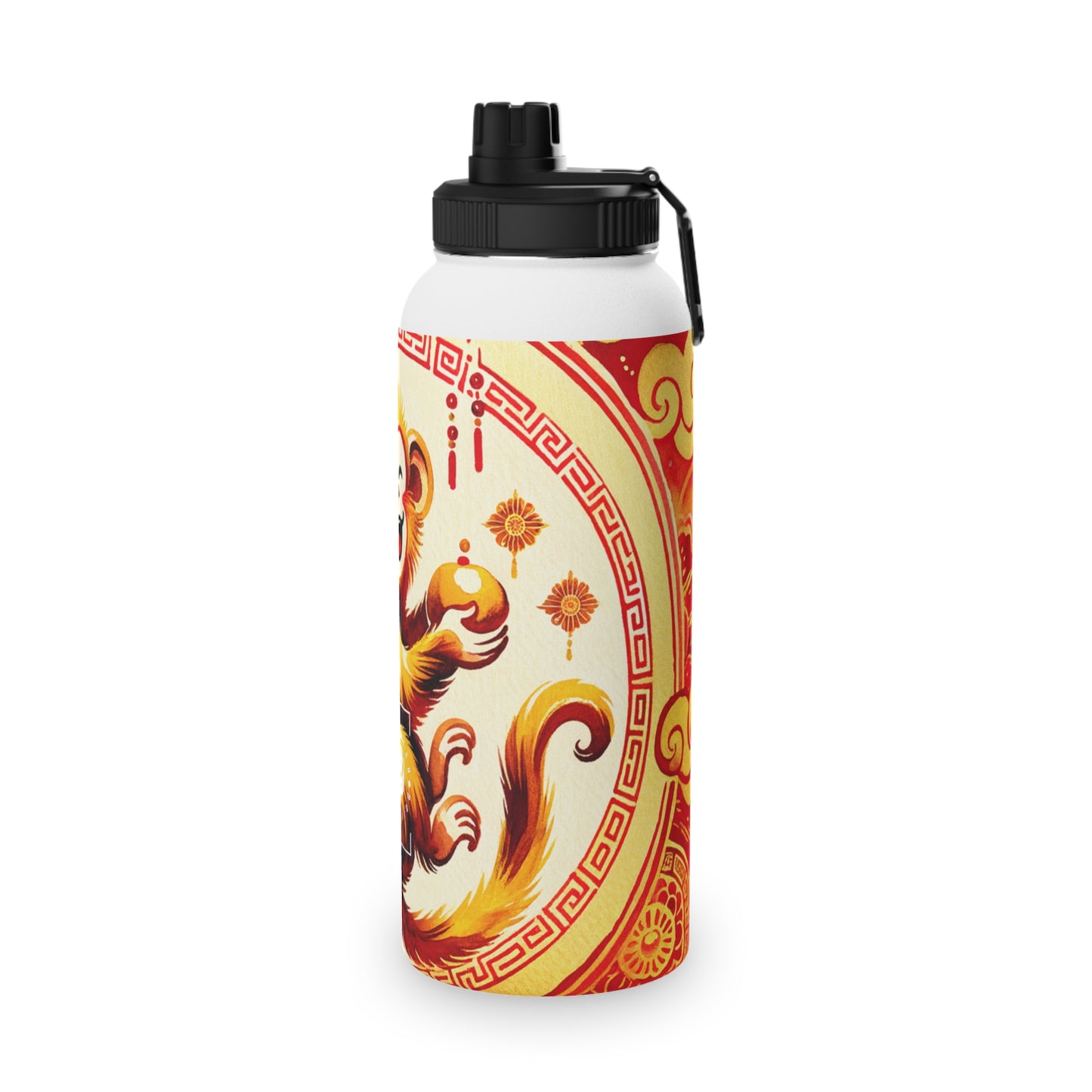 "Golden Simian Serenity in Scarlet Radiance" - Sports Water Bottle